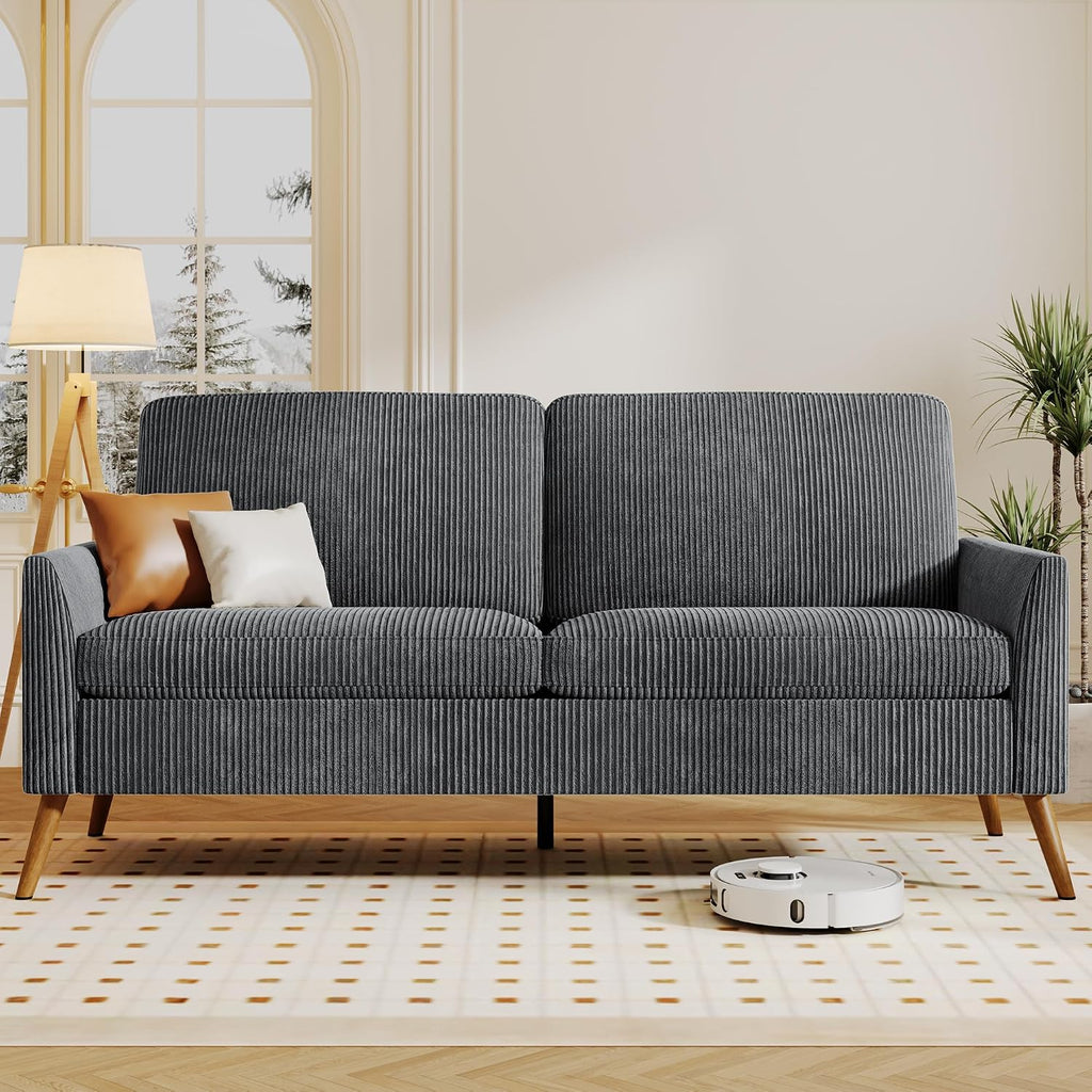 Vipbear 68' Loveseat Sofa - Dark Grey, Comfy Corduroy with Spring Cushion, Solid Wood Frame, Modern Deep Seat, Bedroom & Living Room, Office Small Couch