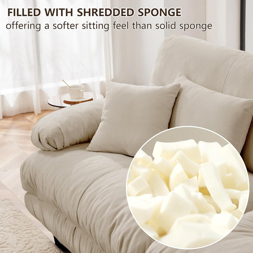 Modular Sectional Sofa Cloud Couch, 133.8' Modern Deep Seat Sectional Couches for Living Room, Oversized Modular Couch with 5 Pillows, 3 Seater Comfy Chenille Sofa Bed for Bedroom, Light Coffee