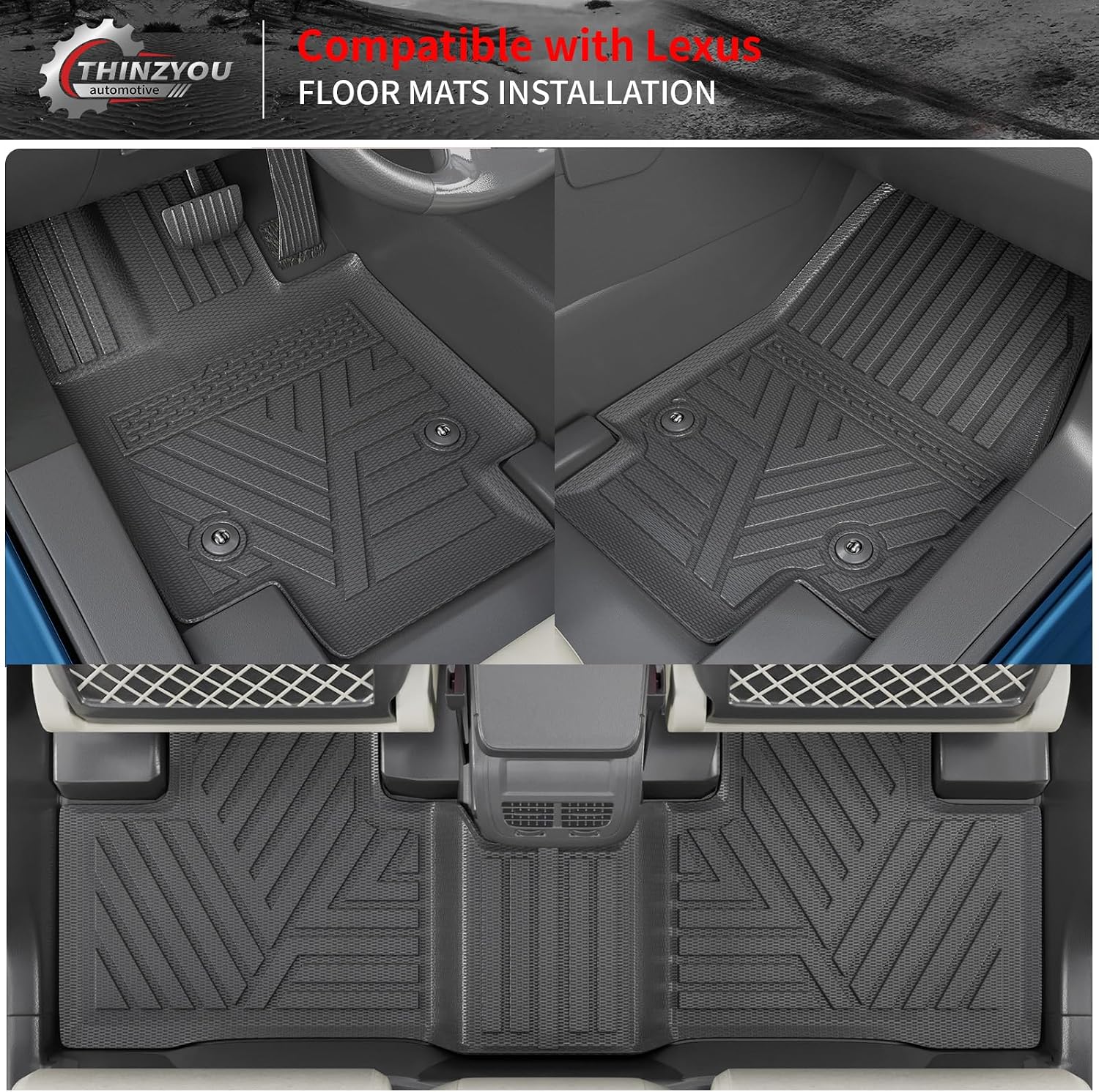 Floor Mats Compatible with 2023 2024 2025 2026 Lexus RX350 RX350H RX500H Trunk Mat Cargo Liner TPE Back Seat Cover All Weather RX350 RX350H RX500H Accessories (Trunk Mat+Floor Mats)