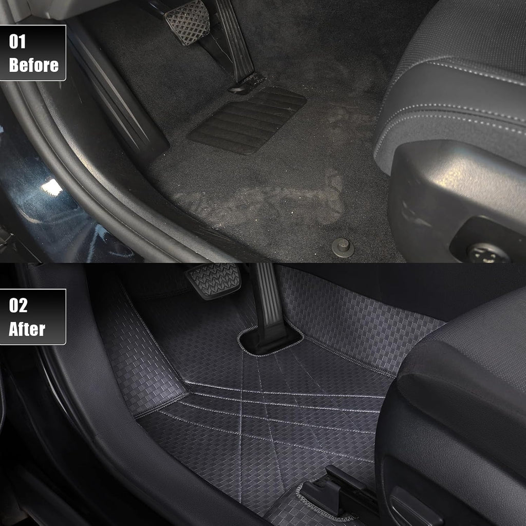 EKR Custom Floor Mats for Toyota RAV4 (Hybrid only) 2019-2025, Front & 2nd Row Luxury Car Floor Mat Fit RAV4 2019 2020 2021 2022 2023 2024 2025 - Leather (Black)