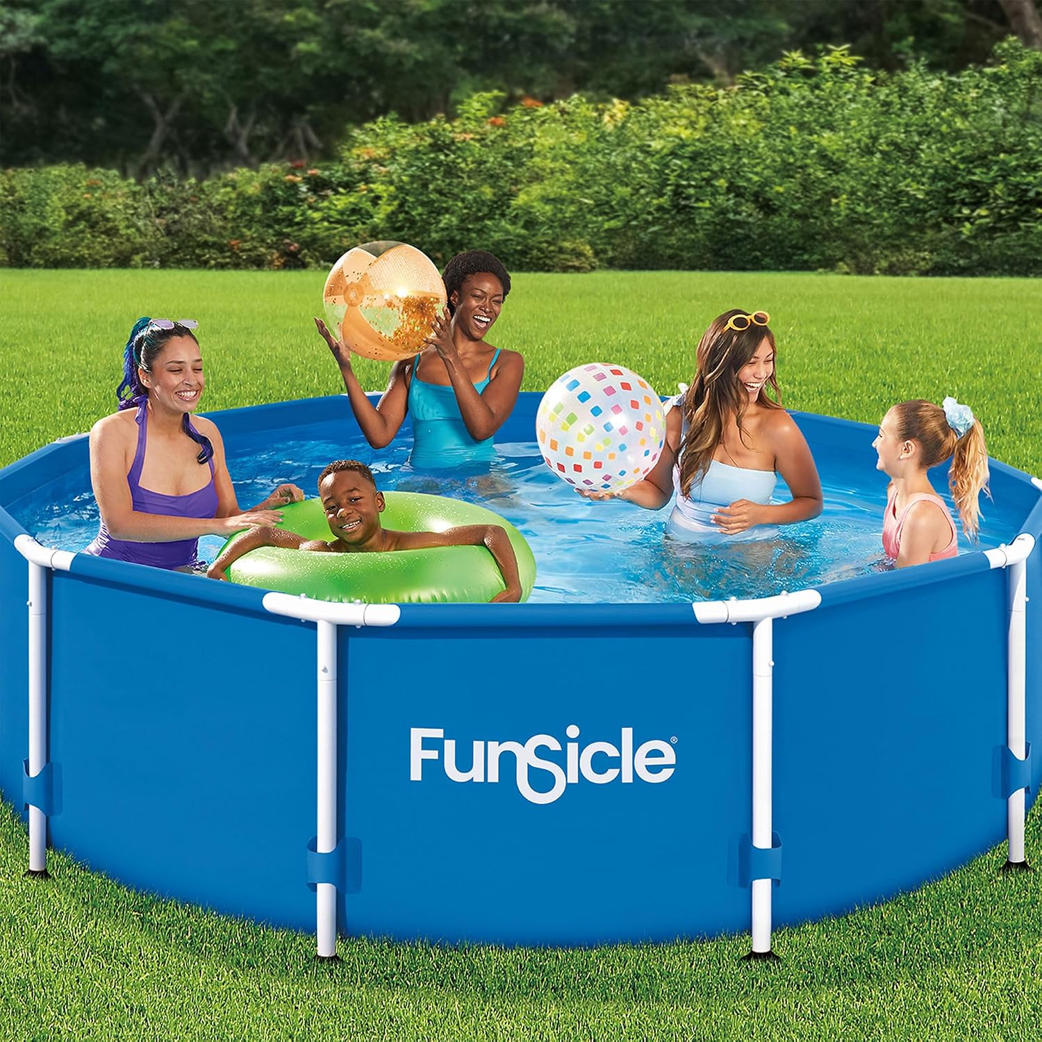 Funsicle 10' x 30' Outdoor Activity Round Metal Frame Above Ground Swimming Pool Set with 10' Secure Debris Pool Cover & SkimmerPlus Filter Pump, Blue