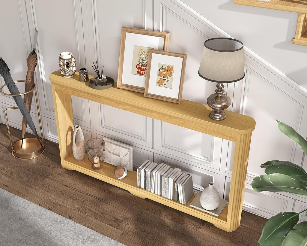 Rovibek Modern 70 Inch Entryway Table Narrow - Behind Sofa Table Narrow, 8 Inch Deep Console Table Behind Couch with Open Storage, Natural Entryway Tables for Hallway, Foyer, Living Room