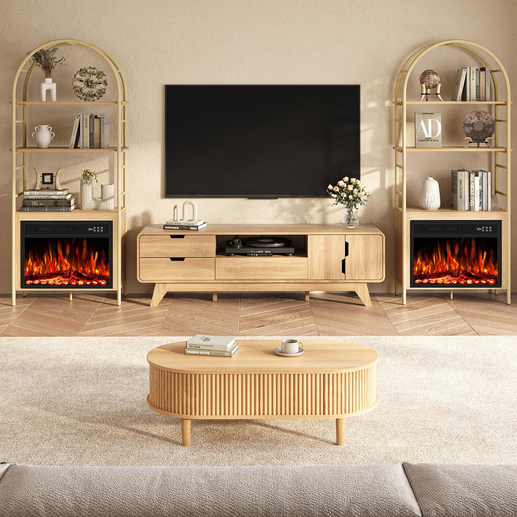 BREEZEHEAT 63' Wood TV Stand, Mid Century Modern TV Stands for TVs up to 70 inch, Entertainment Center with Storage Cabinet and 3 Drawers, Media and TV Console for Living Room, Natural Oak