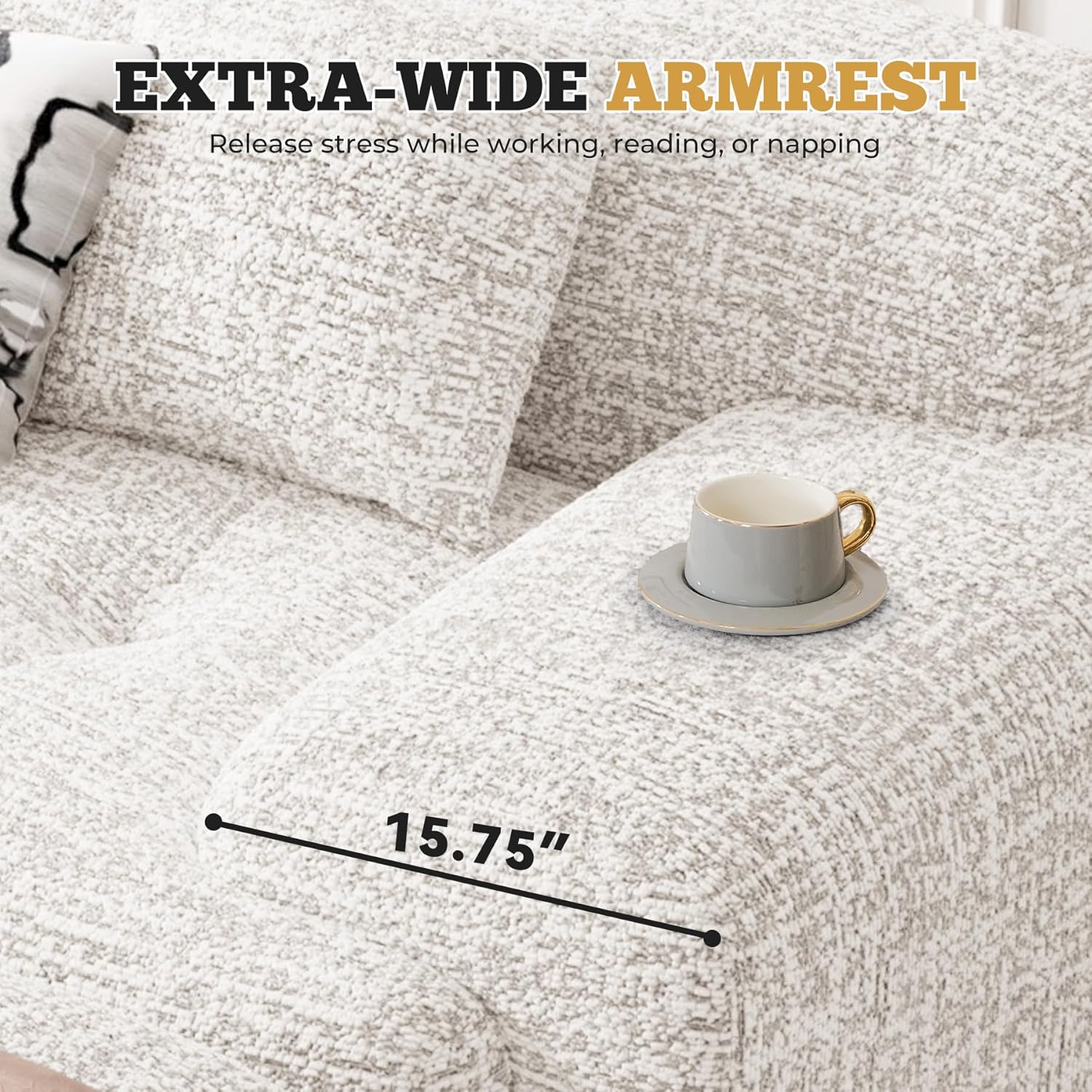 122' Modern L Shaped Modular Sectional Sofa, Boneless Couches for Living Room with Ottoman,4 Seater Convertible Chenille Cloud Couch Sofa Set, No Assembly Required, Beige 1 PCS