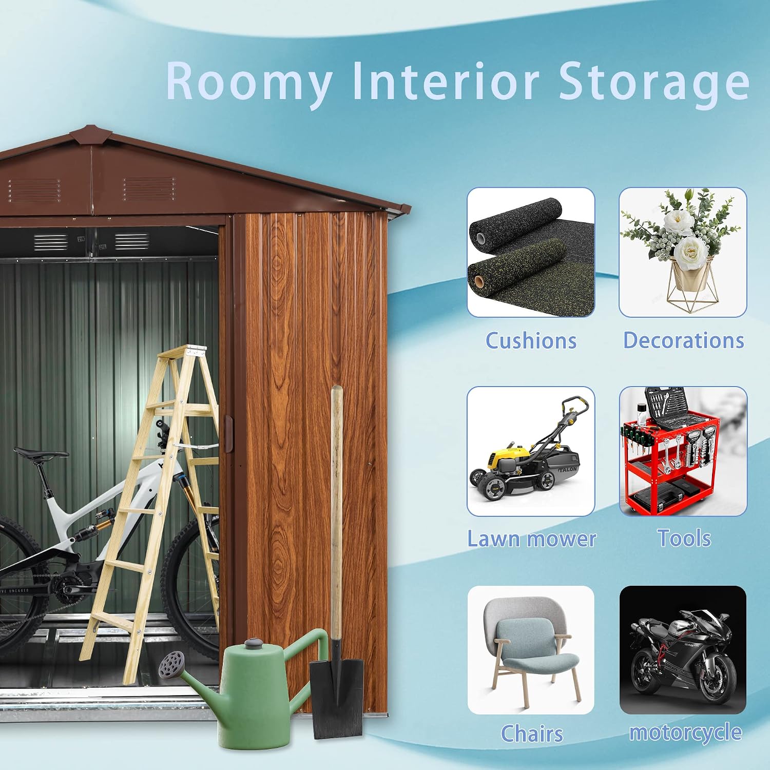 6 x 6 FT Outdoor Storage Shed with Floor Base and Window,Heavy Duty Metal Shed w/Sliding Doors & Padlock,Punched Vents,Large Waterproof Tool Sheds,Easy to Assemble,Coffee