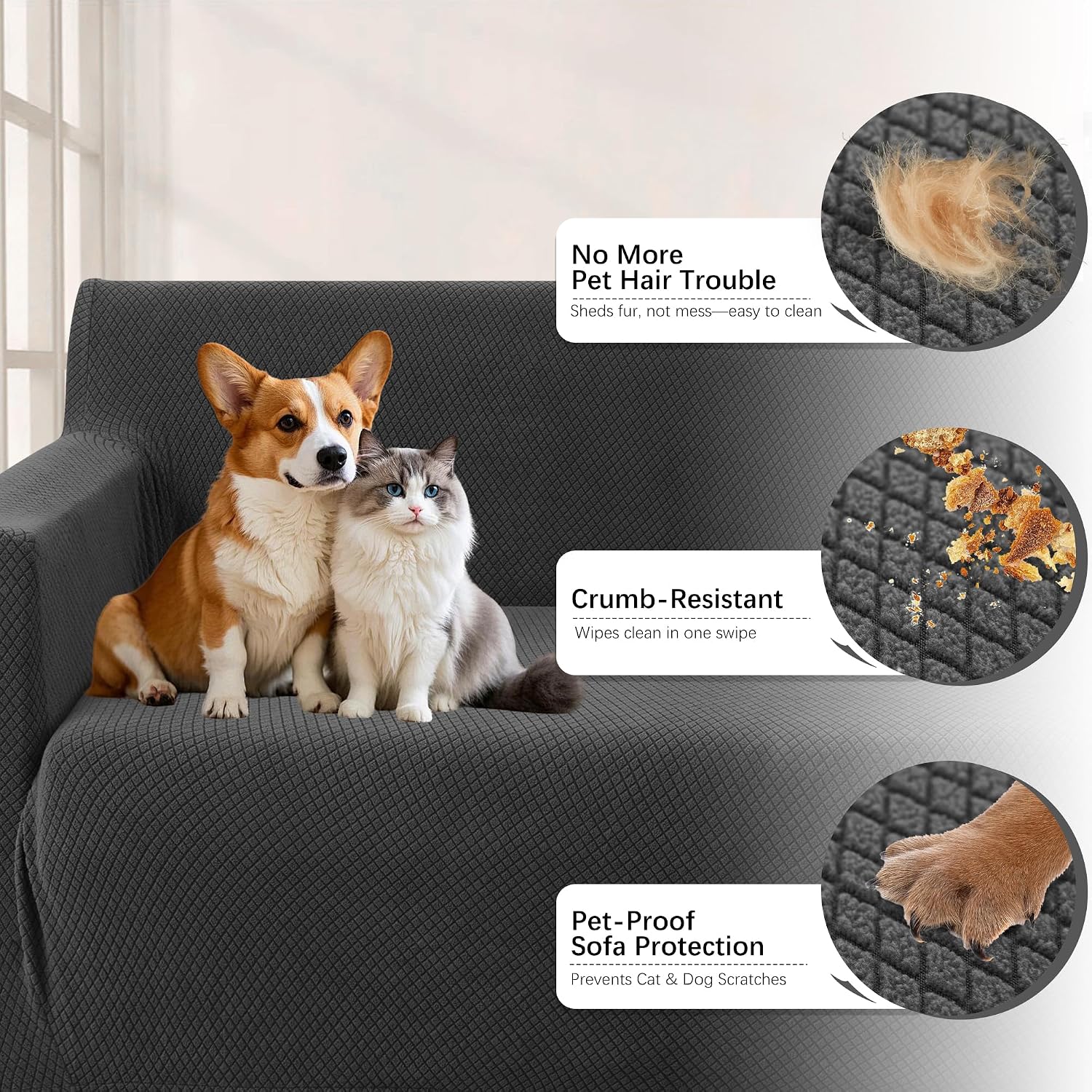 Arfntevss Stretch Sectional Couch Covers L Shaped Corner Sectional Sofa Cover Washable Jacquard Soft Fleece U Shape Sofa Slipcovers Anti Slip Furniture Protector for Dogs Pets (Medium, Dark Gray)