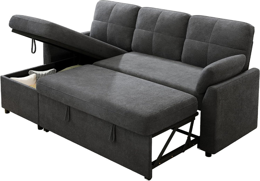 Jocisland L Shaped Sofa Bed, Sleeper Sofa with Storage Chaise, Convertible Couch Bed with Pull Out Couch for Living Room, Linen Gray
