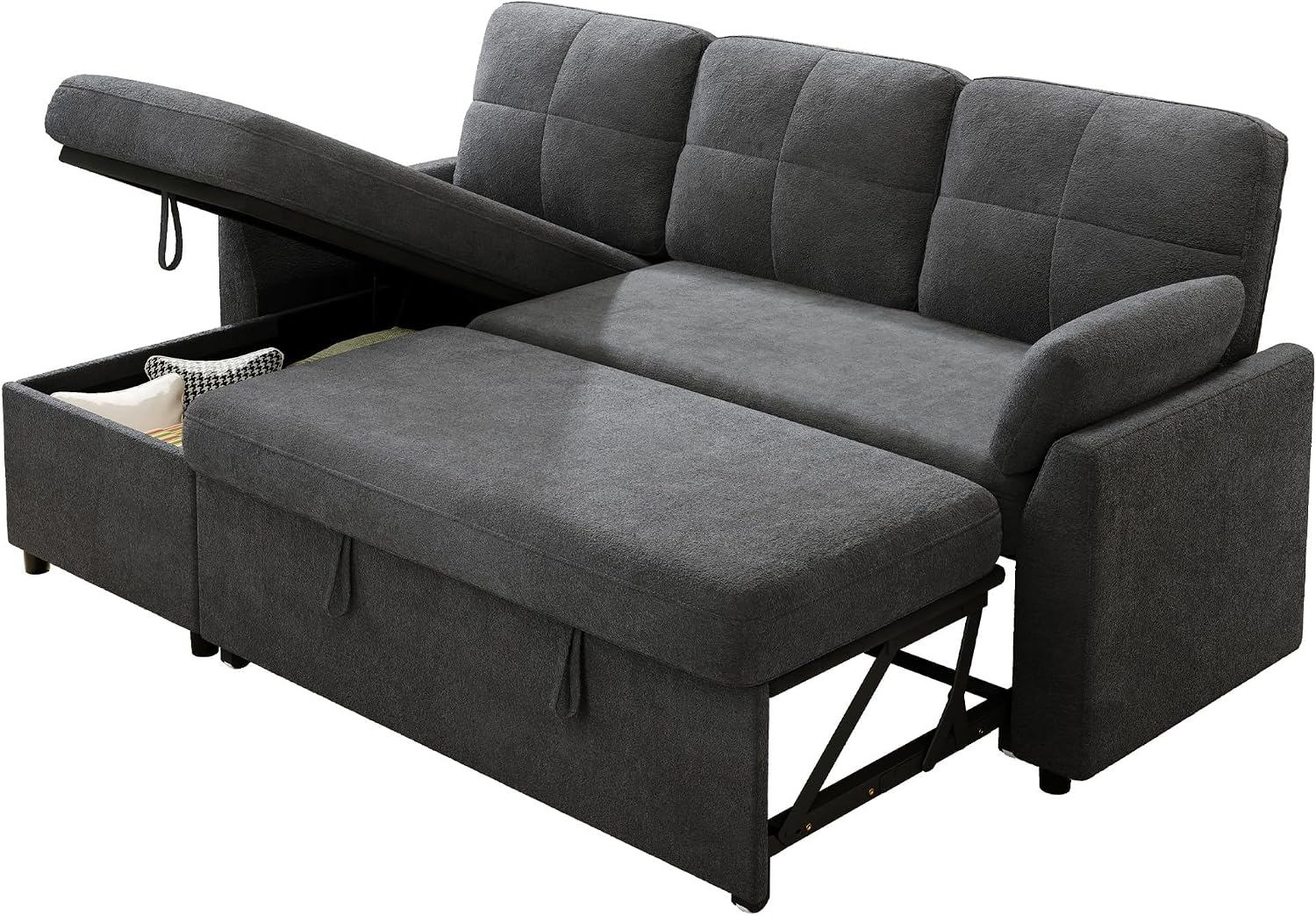 Jocisland L Shaped Sofa Bed, Sleeper Sofa with Storage Chaise, Convertible Couch Bed with Pull Out Couch for Living Room, Linen Gray