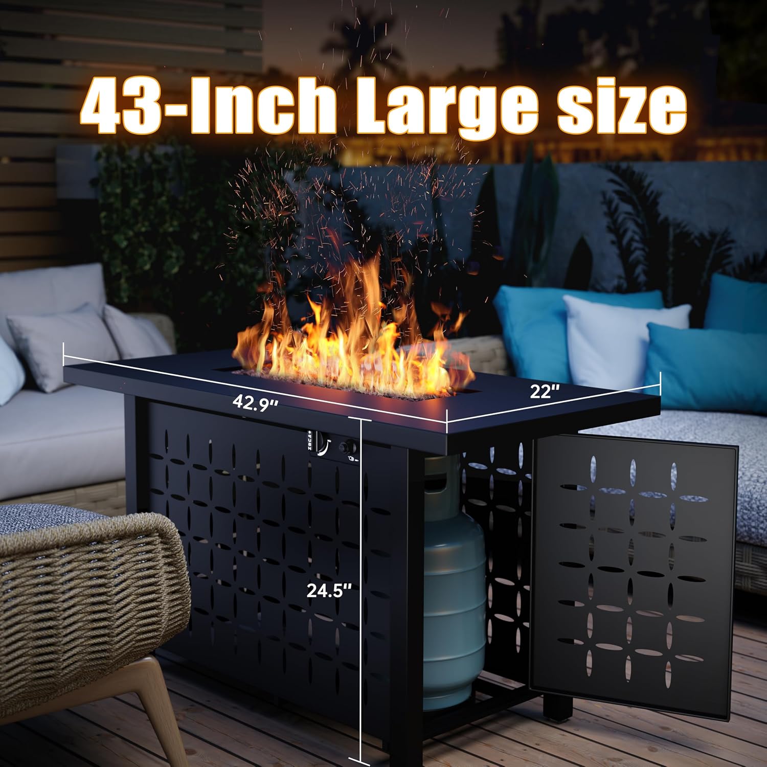 43in Propane Fire Pit Table, Outdoor Gas Fire Pit for Patio, 50,000 BTU with Lava Rocks, Waterproof Cover, and Lid, Perfect for Cozy Gatherings & Relaxing Outdoor Parties