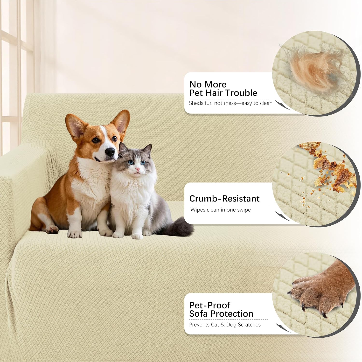 Arfntevss Stretch Sectional Couch Covers L Shaped Corner Sectional Sofa Cover Washable Jacquard Soft Fleece U Shape Sofa Slipcovers Anti Slip Furniture Protector for Dogs Pets (X-Large, Beige)