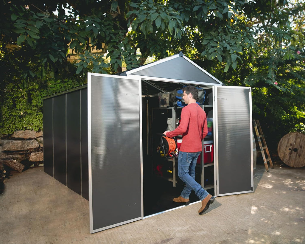 Palram - Canopia Rubicon Storage Shed, 6'x12' DIY Backyard Shed, Gray Polycarbonate Panels and Aluminum Frame, Sheds & Outdoor Storage for Lawn Mower, Bike, Garden Tools, Outdoor Storage Box Shed