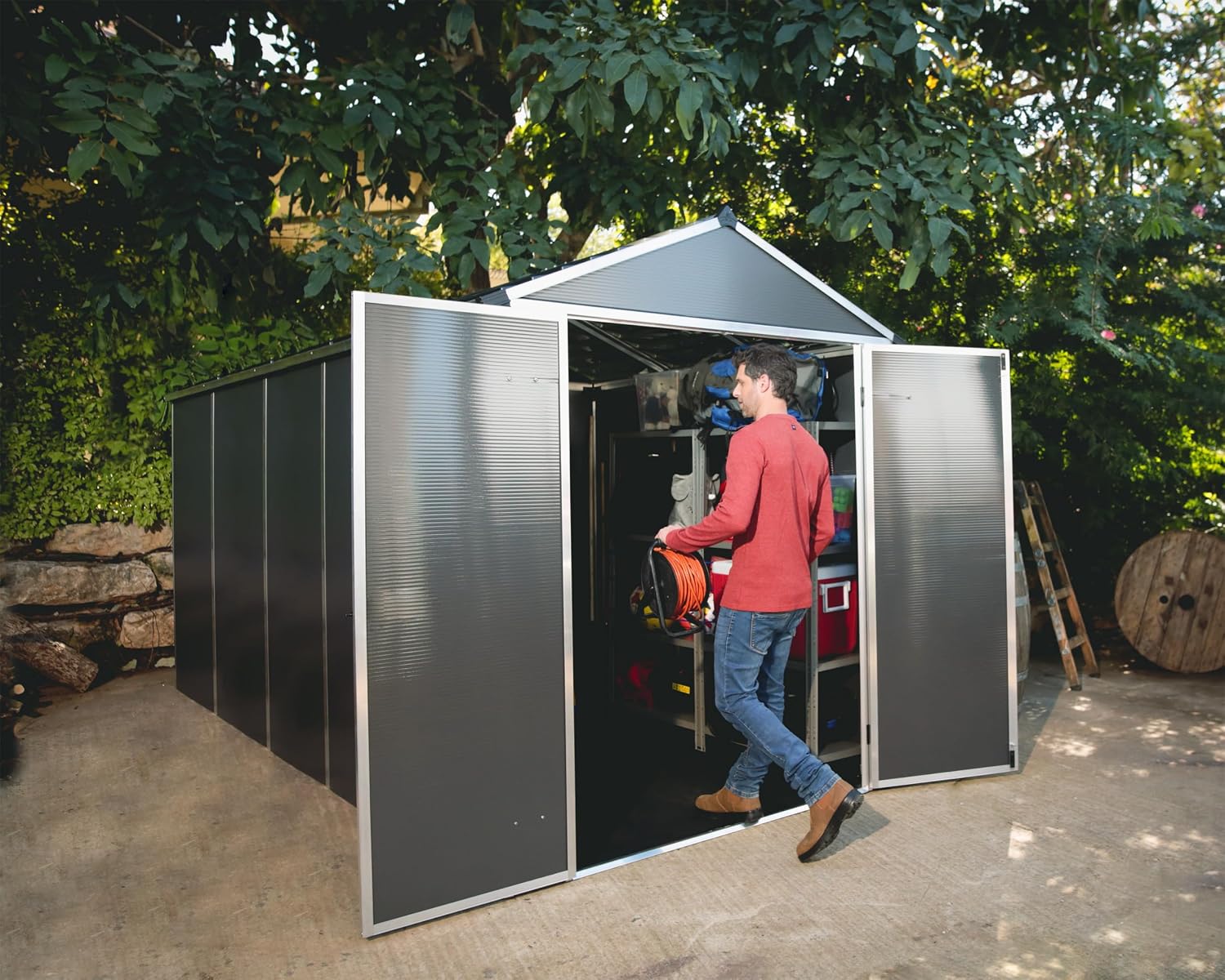 Palram - Canopia Rubicon Storage Shed, 6'x12' DIY Backyard Shed, Gray Polycarbonate Panels and Aluminum Frame, Sheds & Outdoor Storage for Lawn Mower, Bike, Garden Tools, Outdoor Storage Box Shed
