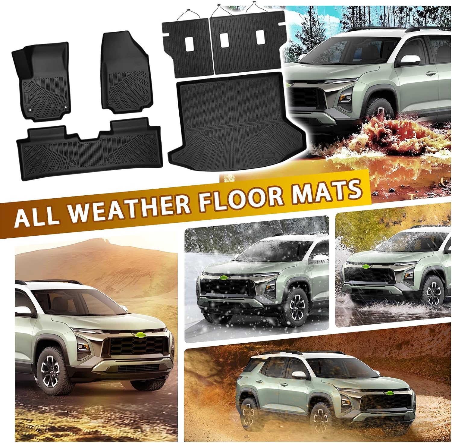 Powerty Floor Mats for 2025 2026 Chevrolet Chevy Equinox (Non EV) / GMC Terrain Car Mat, All Weather TPE Custom Cargo Liner Seat Back Cover Protectors Accessories (Floor Mats+Backrest Mat+Trunk Mat)