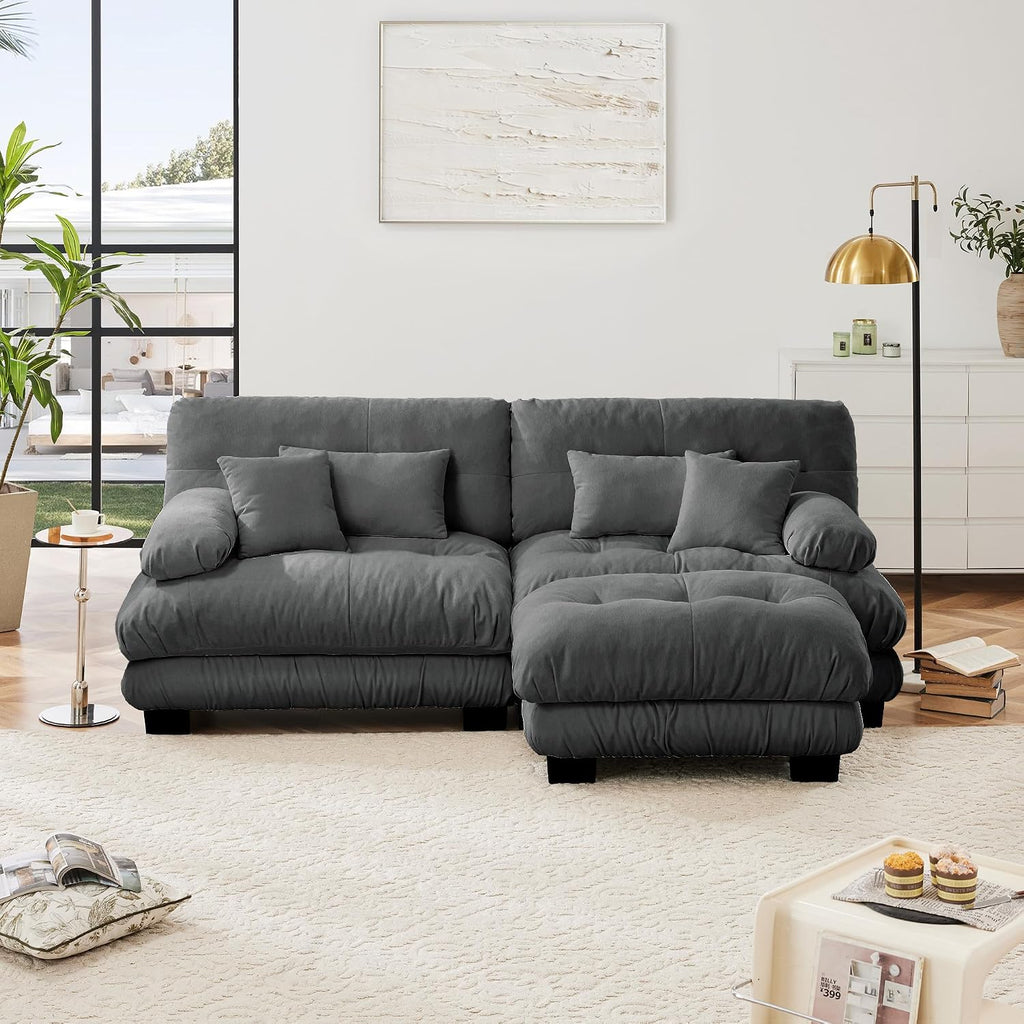 Loveseat Modular Sectional Sofa, Modern L Shaped Couch with Ottoman, Oversized Deep Seat Sectional Couches for Living Room, Comfy Chenille Cloud Couch with 4 Pillows, Loveseat Sofa for Bedroom