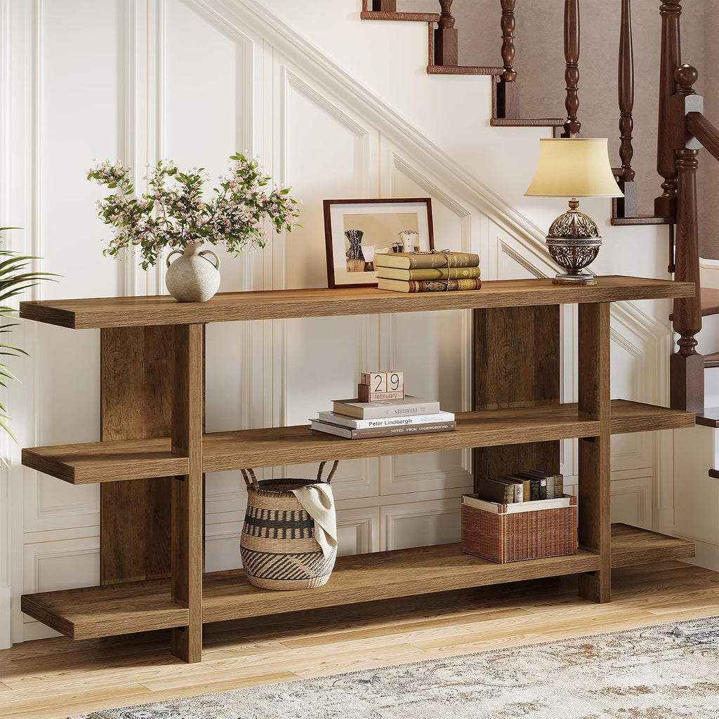 Tribesigns 63 Inches Long Console Table with Storage, Wooden Narrow Entryway Table with 3-Tier Shelf, Farmhouse Accent Foyer Sofa Furniture for Entryway, Living Room, Hallway