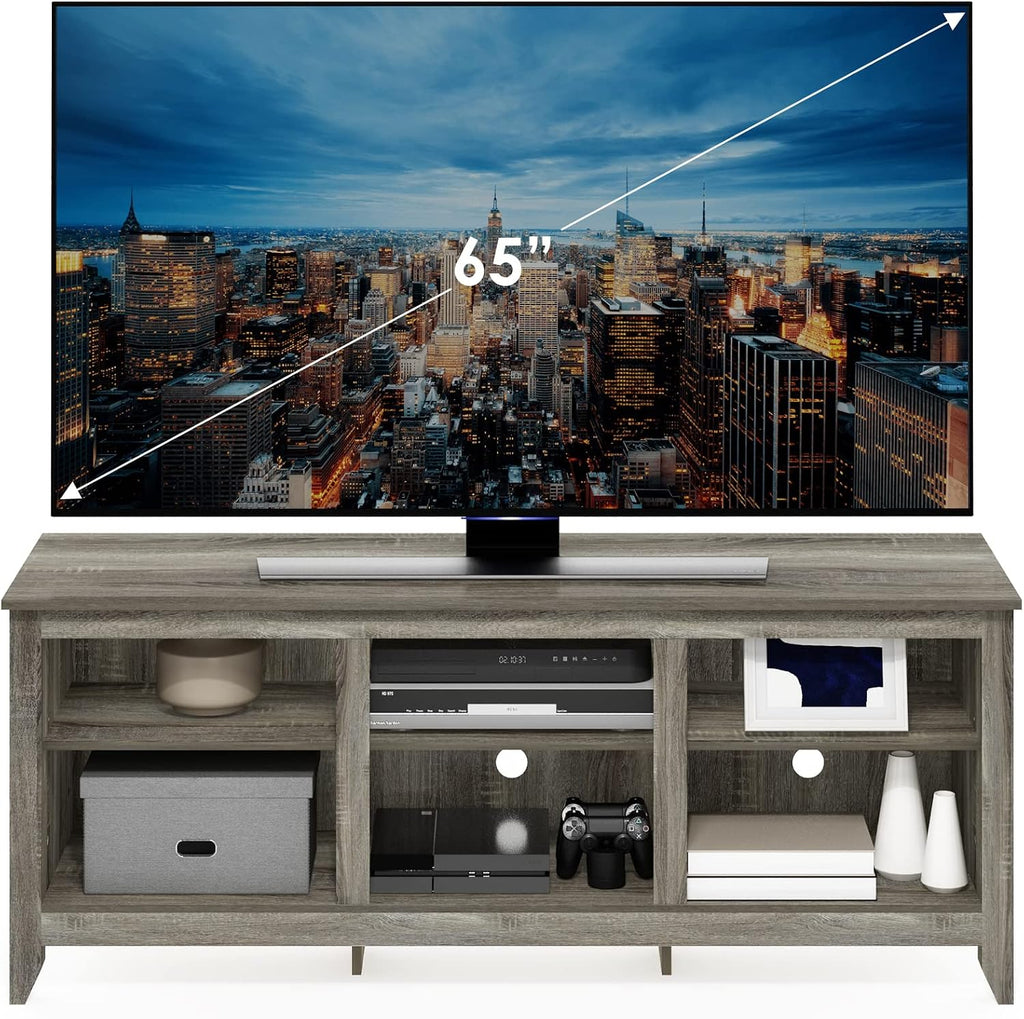 Furinno Jensen TV Stand with Shelf, 65-Inch, French Oak Grey