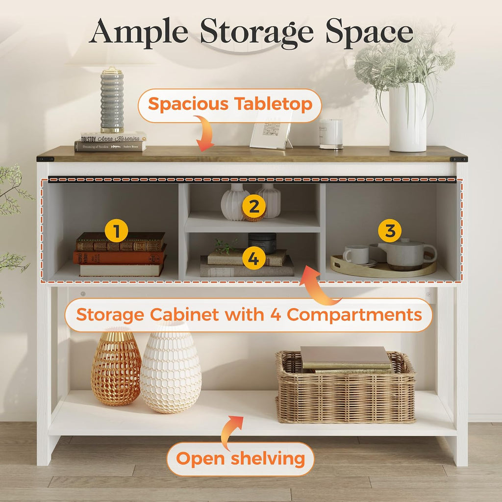 RoyalCraft Console Table with Storage Shelf & Sliding Barn Door, Farmhouse Entryway Table with Storage, 46' Narrow Long Sofa Table, Behind Couch Table, Console Tables for Living Room, Entryway, Foyer