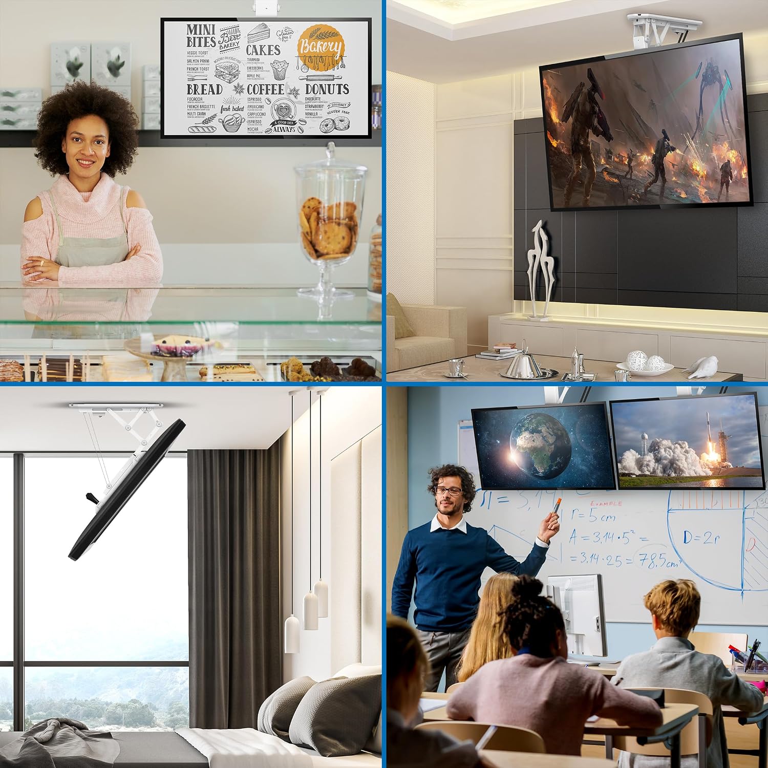 Mount-It! Electric Ceiling TV Mount with Remote and App Controller, Motorized Flip Down Fold Up Pitched Roof Mount Fits 32 to 70 Inch Flat Screen TVs, White