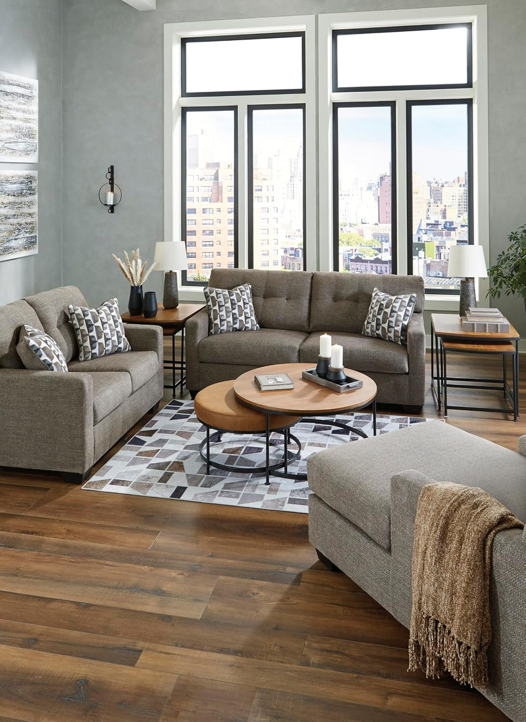 Signature Design by Ashley Mahoney Contemporary Tufted Sofa, Dark Brown