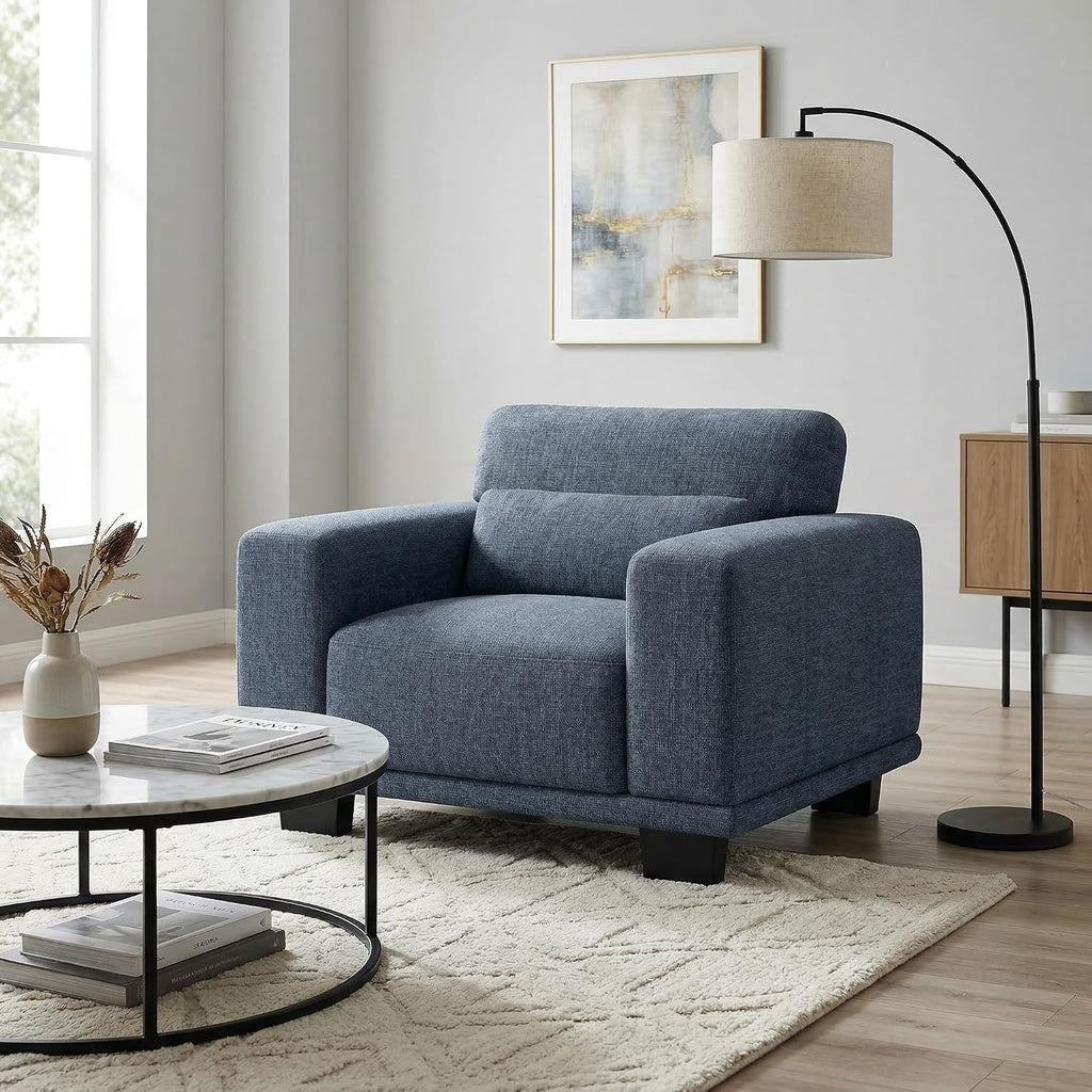 Marsail 40 Inch Modern Sofa, 1 Seater Upholstered Couch for Living Room, Comfy Linen Couches with Deep Seats for Office & Apartment, Blue