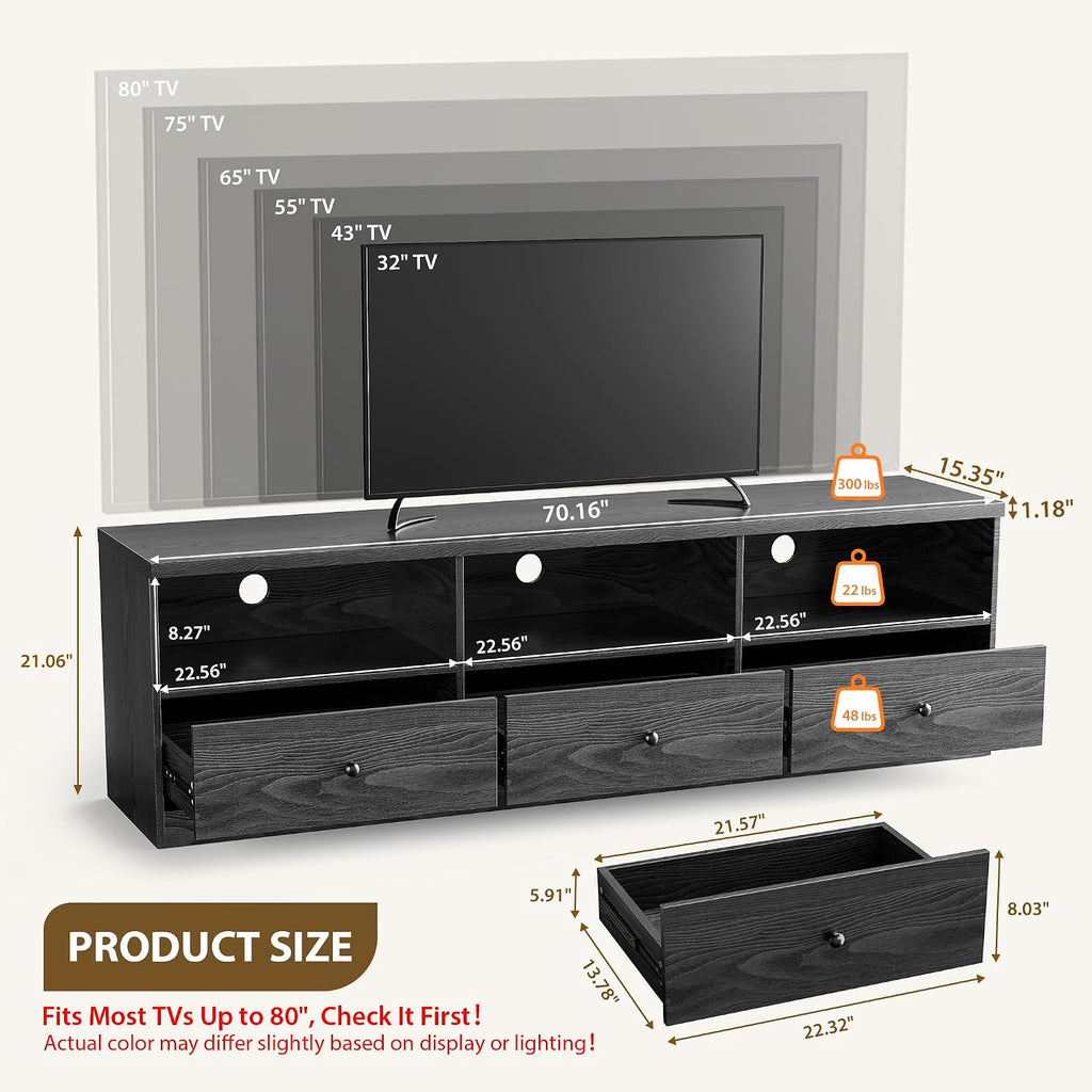 GarveeHome TV Stand for TVs Up to 80 in, Modern Entertainment Center with Large Open Shelf&Drawer&Cable Hole, Waterproof, Anti-Stain & Scratch-Resistant TV Media Console Cabinet for Living Room Office