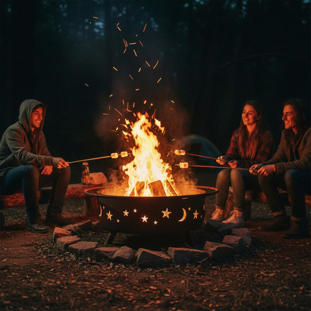 Sunnydaze Large Cosmic Outdoor Fire Pit - Wood-Burning Fire Pit with Round Spark Screen, Poker, and Built-in Grate - 42' - Bronze