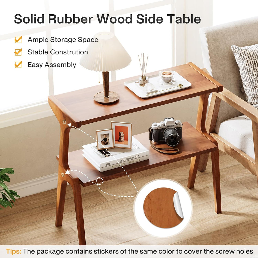 Tribesigns Set of 2 Wood End Table, Farmhouse Couch Side Table, Narrow Bedside Table for Bedroom, Living Room, Small Spaces, Easy Assembly, Walnut