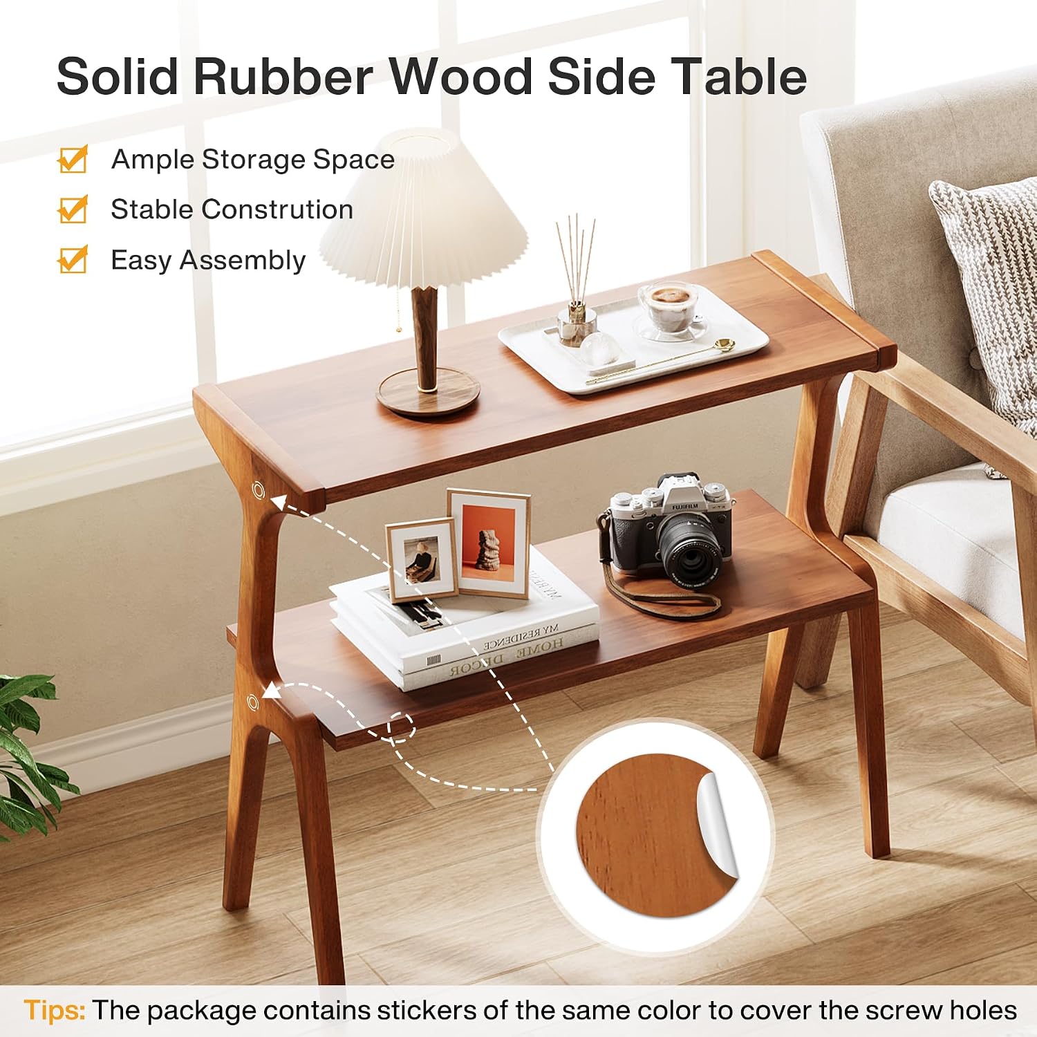 Tribesigns Set of 2 Wood End Table, Farmhouse Couch Side Table, Narrow Bedside Table for Bedroom, Living Room, Small Spaces, Easy Assembly, Walnut