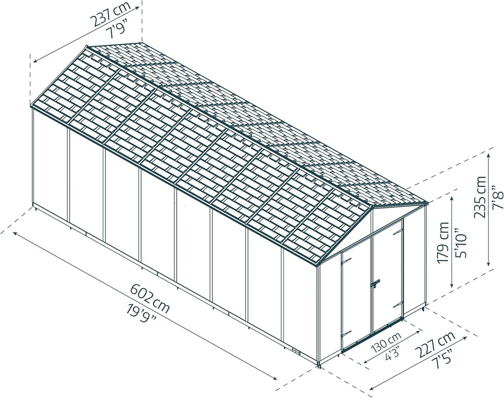Palram - Canopia Rubicon Storage Shed, 8'x20' DIY Backyard Shed, Gray Polycarbonate Panels and Aluminum Frame, Sheds & Outdoor Storage for Lawn Mower, Bike, Garden Tools, Outdoor Storage Box Shed