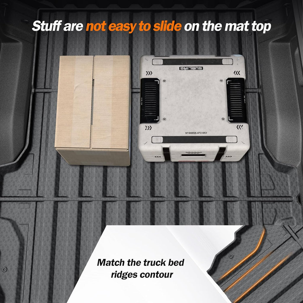 KUST Floor Mats Set for 2017-2026 Ford F250/F350/F450 Super Duty Crew Cab (Only for Rear Seat with Under-Seat Storage), 6.8FT Truck Bed Mat All Weather F250 Accessories TPE Rubber Raised Edge
