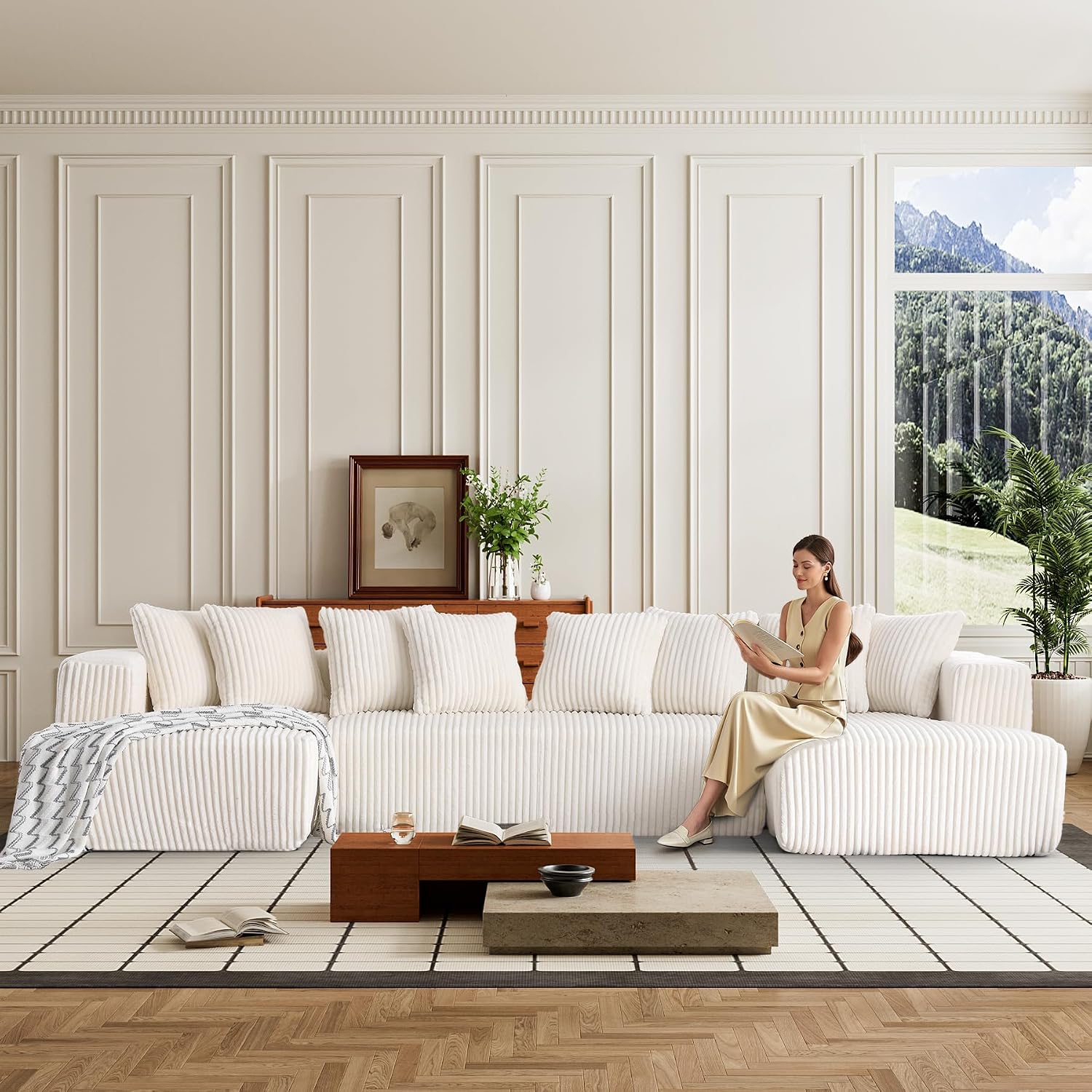 ZEIINPA Cloud Sectional Couch with Chaise, Modern Modular Sofa with Deep Seat, Upholstered Couches for Living Room Apartment,No Assembly Required - Beige