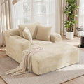 51'' Oversized Chaise Lounge Chair Indoor, Non-Assembly Deep Seat Sofa Bed Corduroy Sleeper Cloud Boneless Couch with 2pcs Pillows for Reading Living Room-Khaki