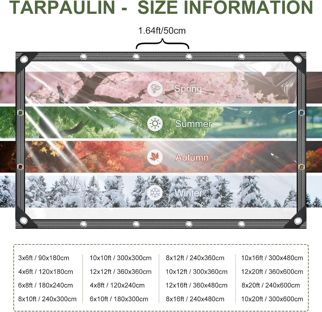Clear Tarps Heavy Duty Waterproof 8x14ft Clear Tarp with Grommets 14 Mil Thickened PVC Tear-Resistant Reinforced Edges Clear Plastic Vinyl Tarp for Patio Chicken Coop Cover Greenhouse Plant Enclosure