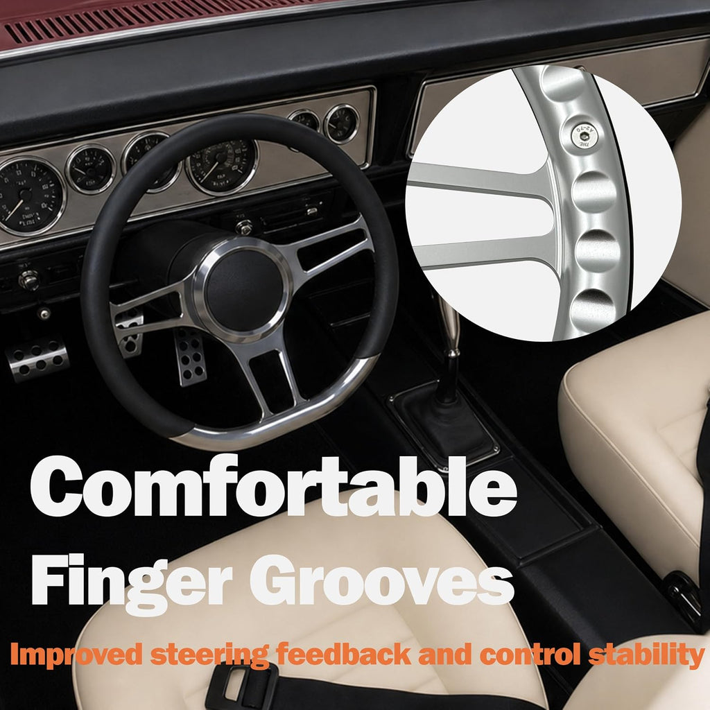 14' Satin Billet Steering Wheel with Half Wrap and Horn Button-White