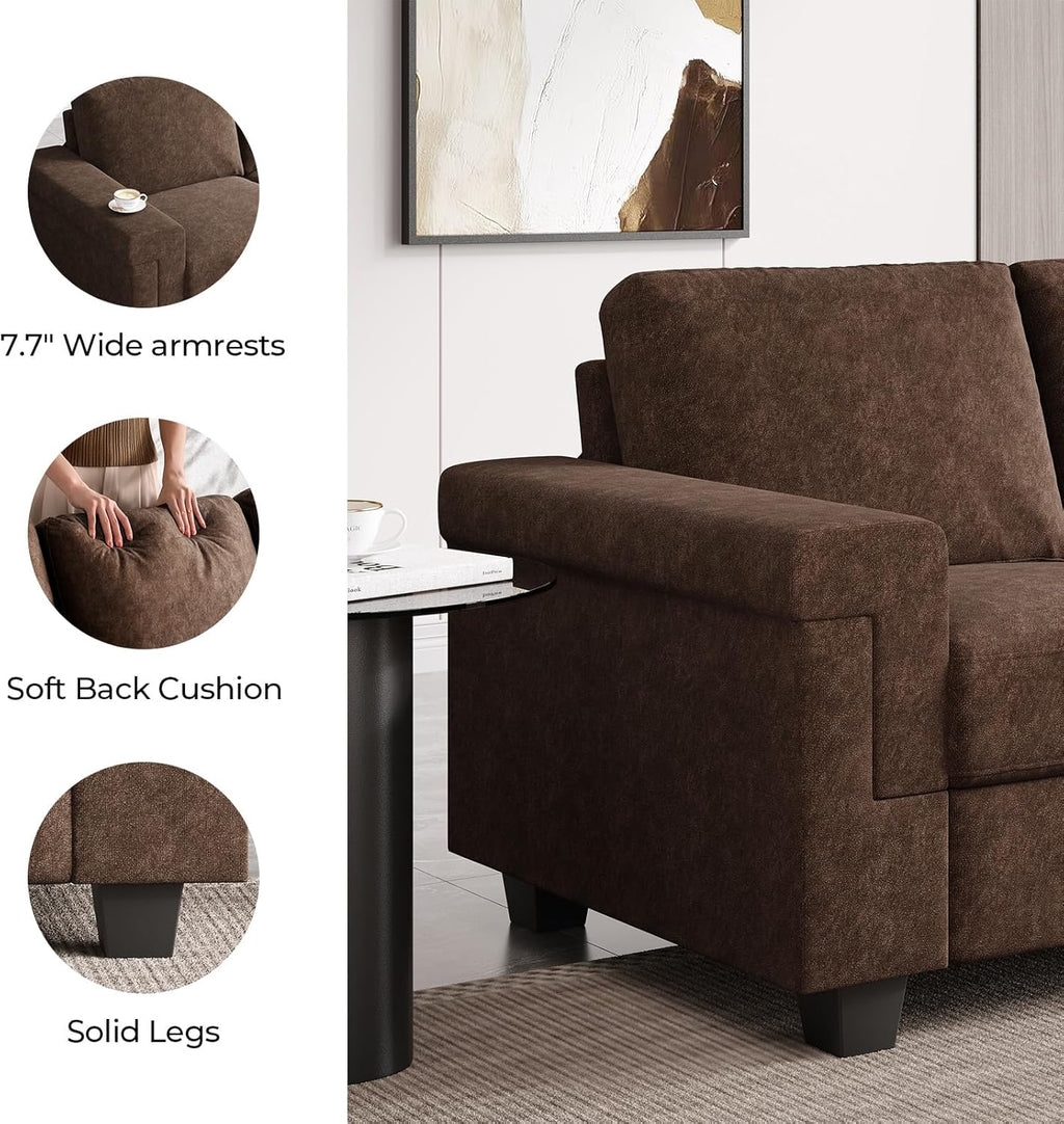 COPIAE 3 Seater Sofa Couch with Deep Seat, 90' Modern Upholstered Sofa with Armrests, Easy Installation, Comfy Couches for Living Room, Apartment,Dark Brown