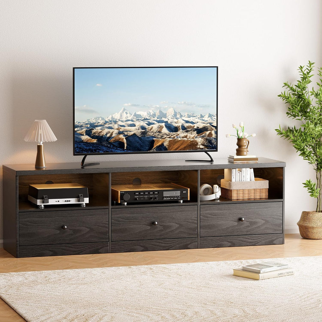 GarveeHome TV Stand for TVs Up to 80 in, Modern Entertainment Center with Large Open Shelf&Drawer&Cable Hole, Waterproof, Anti-Stain & Scratch-Resistant TV Media Console Cabinet for Living Room Office