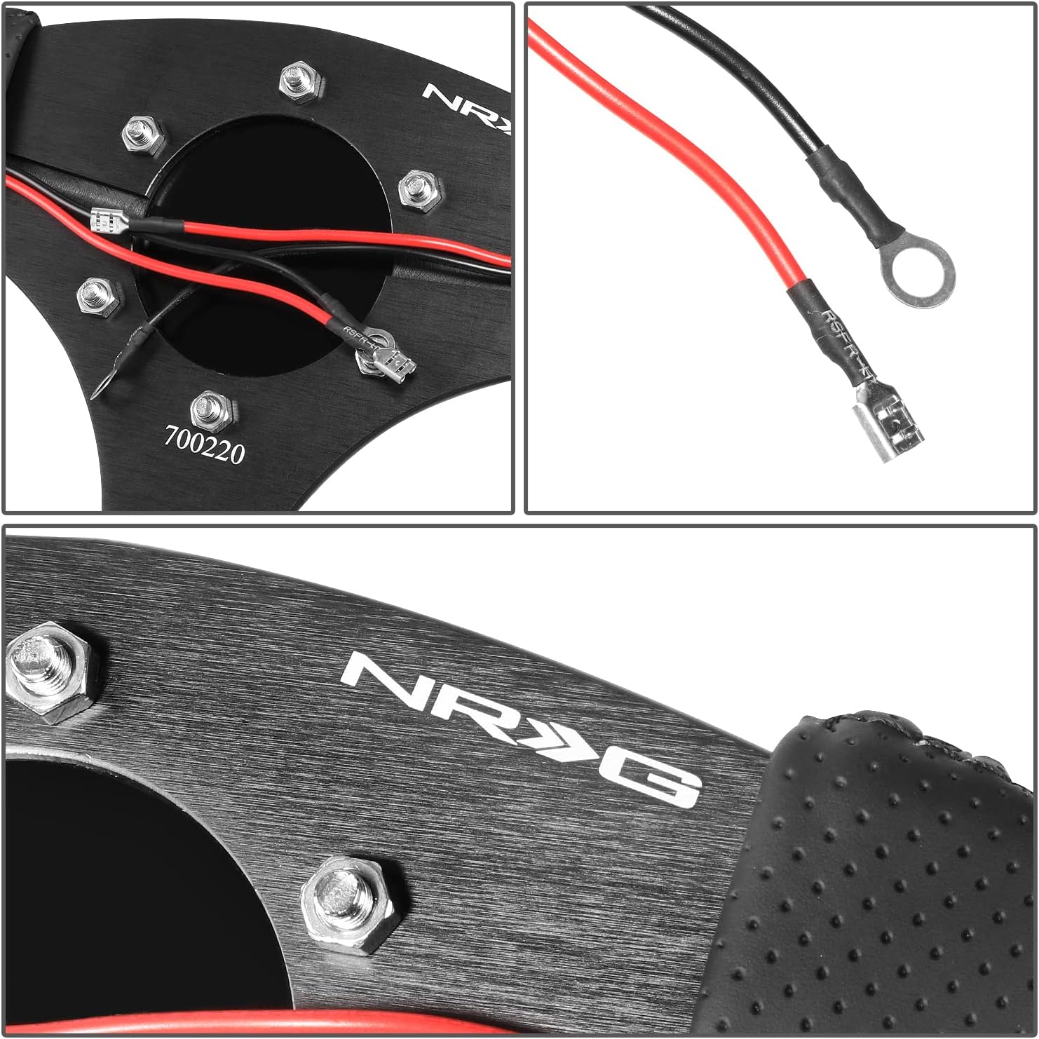 NRG Innovations NRG-RST-023D-R Reinforced Steering Wheel 350mm Sport Leather Racing (2.5' Deep) Comfort Grip, 4mm Matte Black Spoke with Leather Finish and Dual Button