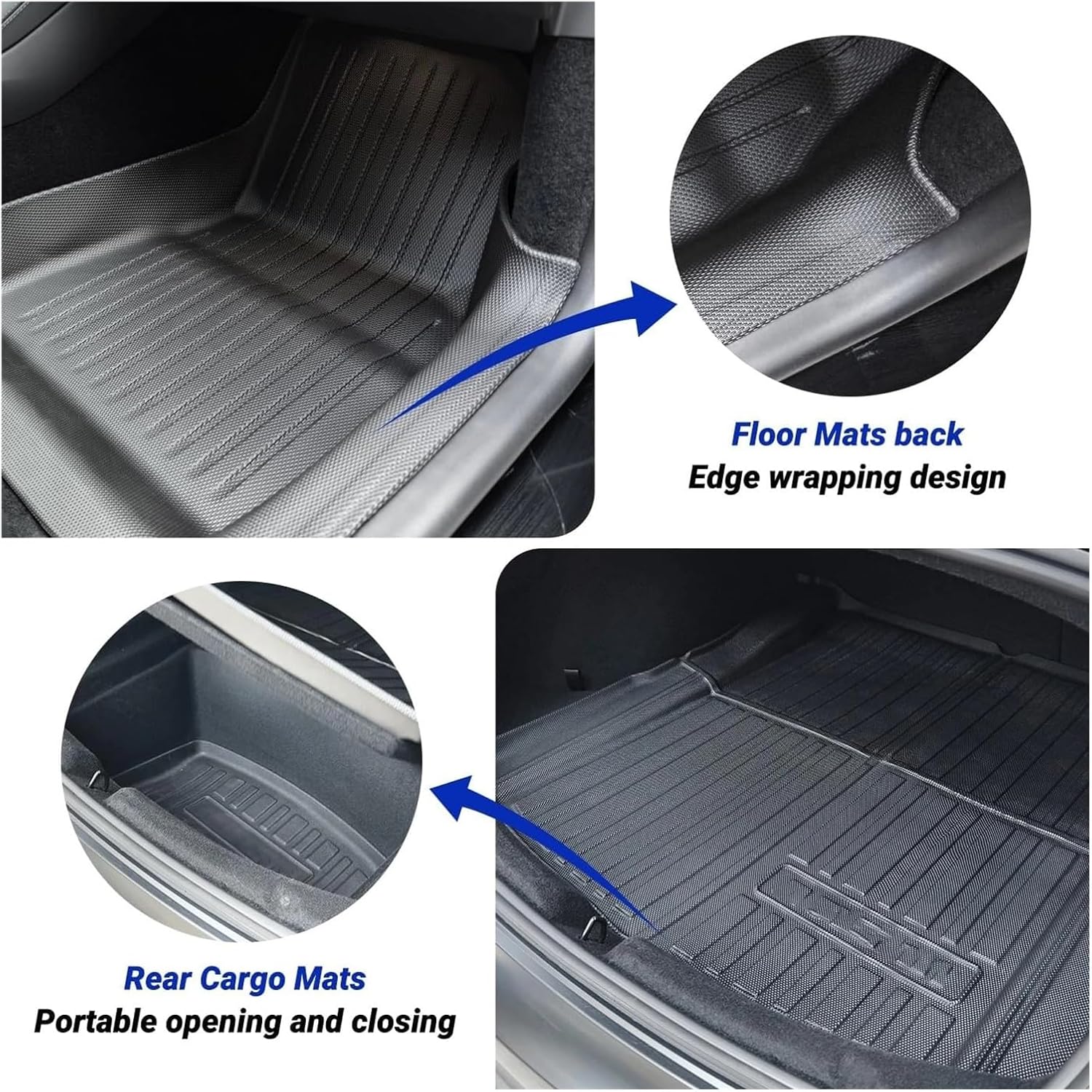 Compatible with Tesla Model 3 Highland 2024 TPE Full Cover Floor Mats with Door Sill Protector, Full Set Floor Liners Cargo Liner Seat Back(3PCS Trunk Mats)