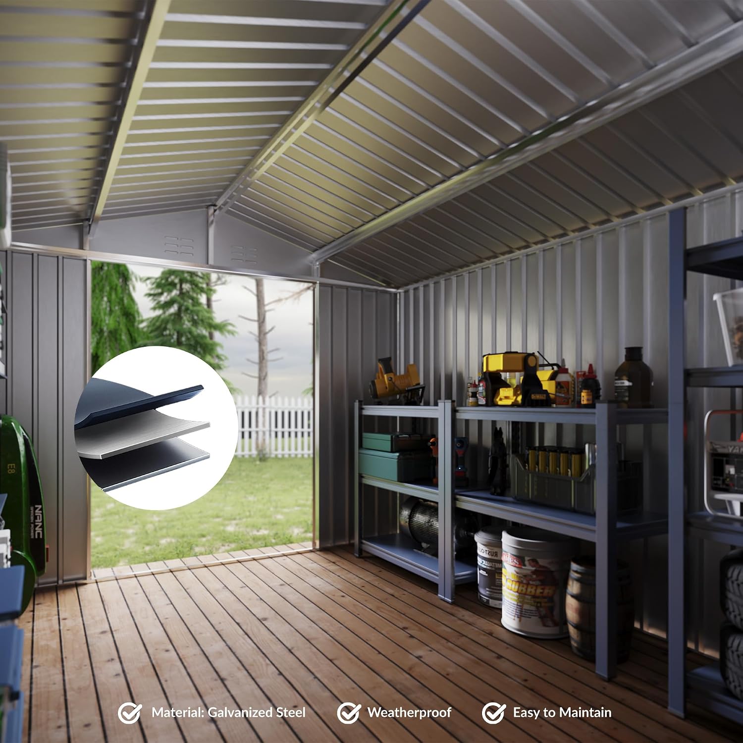 8 x 12 Ft Outdoor Storage Shed, Large Metal Tool Sheds with Updated Frame Structure and Lockable Doors, Garden Shed for Backyard Garden Patio Lawn