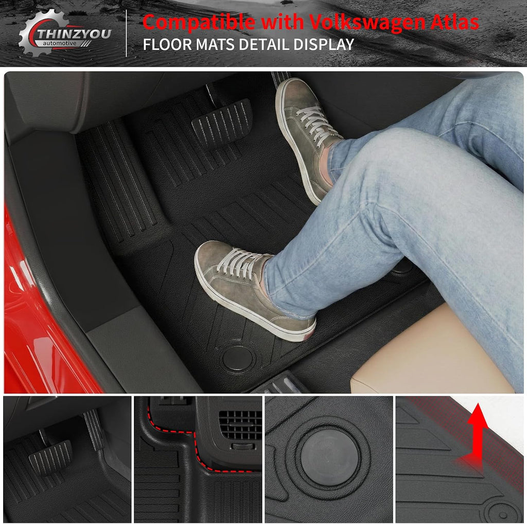 Floor Mats Compatible with 2018-2025 2026 Volkswagen Atlas (NOT for Cross Sport) Trunk Mat Cargo Liner Kick Mat 2024 VW Atlas Accessories (Trunk Mat+2nd&3rd Row Backrest Mats+Floor Mats)