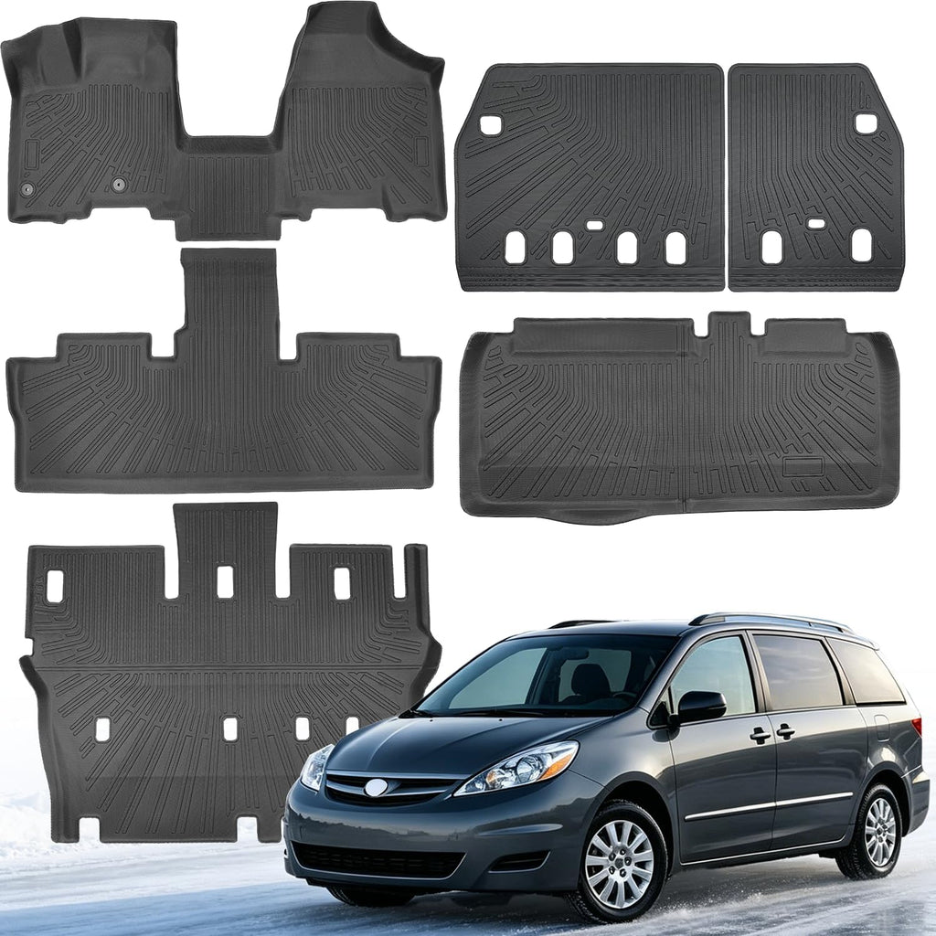 Floor Mats Compatible with Toyota Sienna 2004-2010(7/8 Seats),All Weather Protection Duarble TPE Cargo Liner with Backrest Mats Accessories Compatible with Toyota Sienna 2004-2010(7/8 Seats)