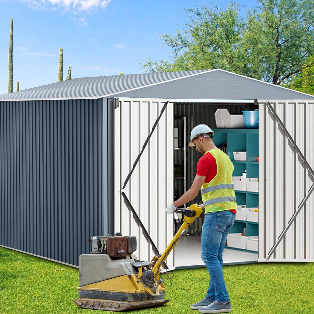 Outdoor Storage Shed,8x12 FT Large Garden Shed,Large Metal Tool Sheds with Sloping Roof and Vents,Updated Reinforced and Lockable Doors Frame Metal Storage Shed for Patio for Backyard,Patio,Garage