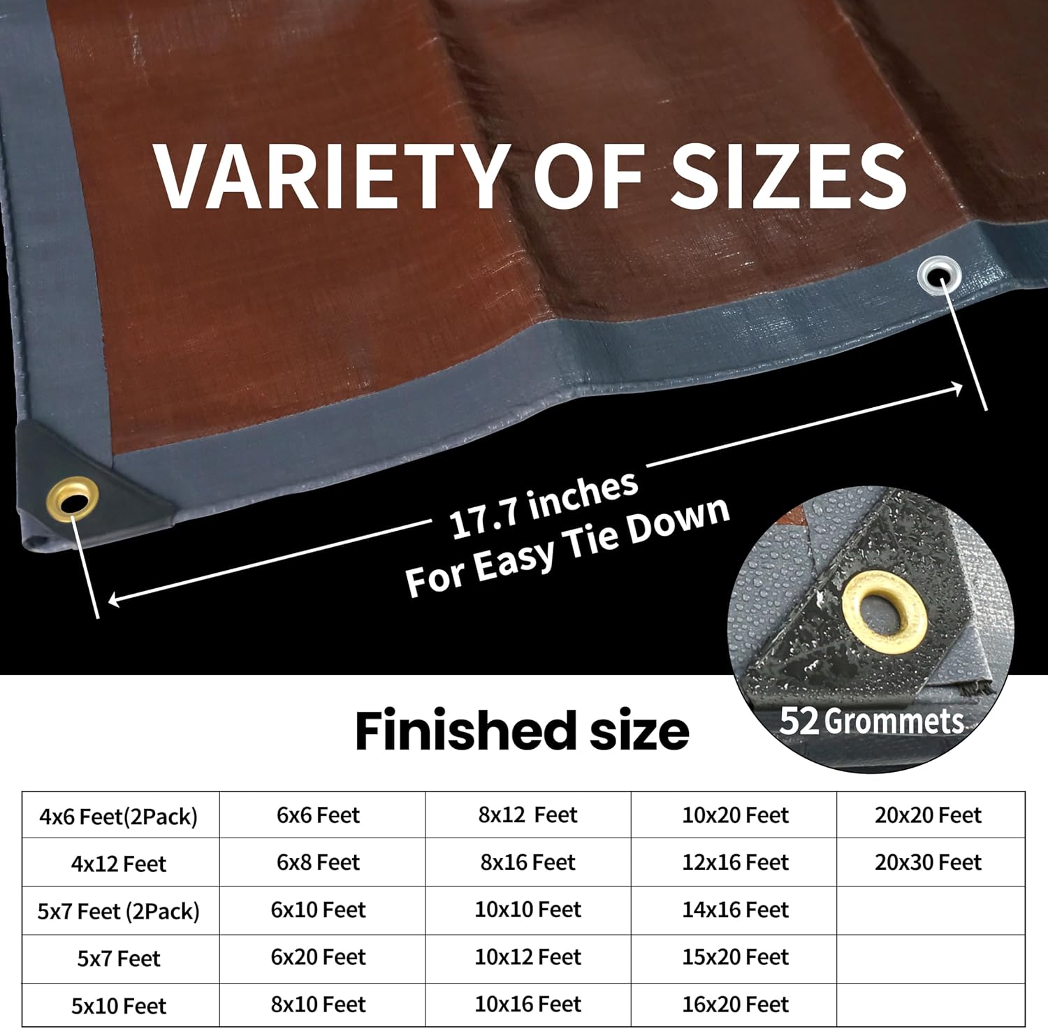 TARPAL tarp 20x20 Feet Super Heavy Duty Tarps Cover 20mil Waterproof UV Protection Rip and Tear Proof Tarpaulin with Grommets(Grey/Brown)