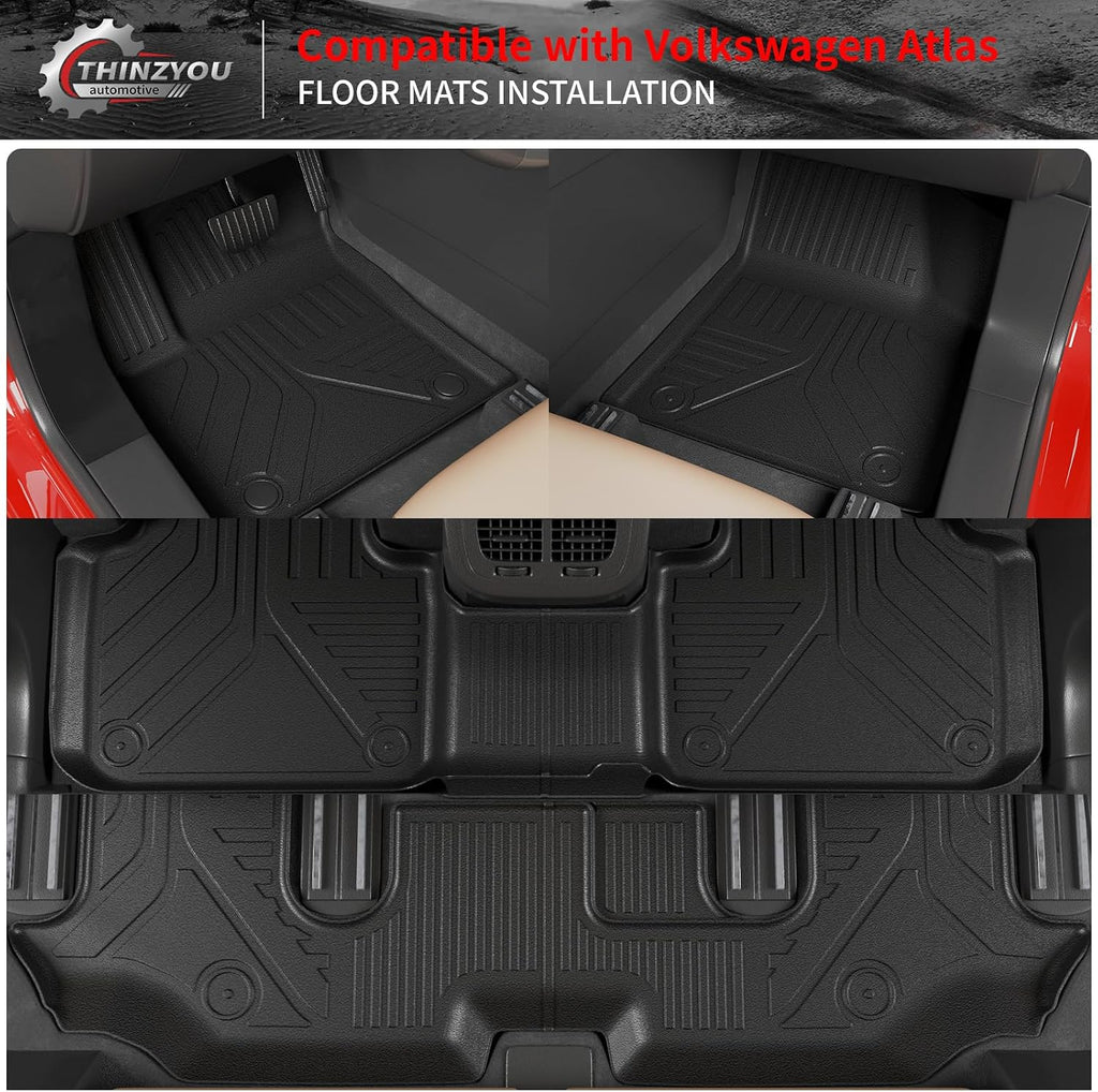 Floor Mats Compatible with 2018-2025 2026 Volkswagen Atlas (NOT for Cross Sport) Trunk Mat Cargo Liner Kick Mat 2024 VW Atlas Accessories (Trunk Mat+2nd&3rd Row Backrest Mats+Floor Mats)