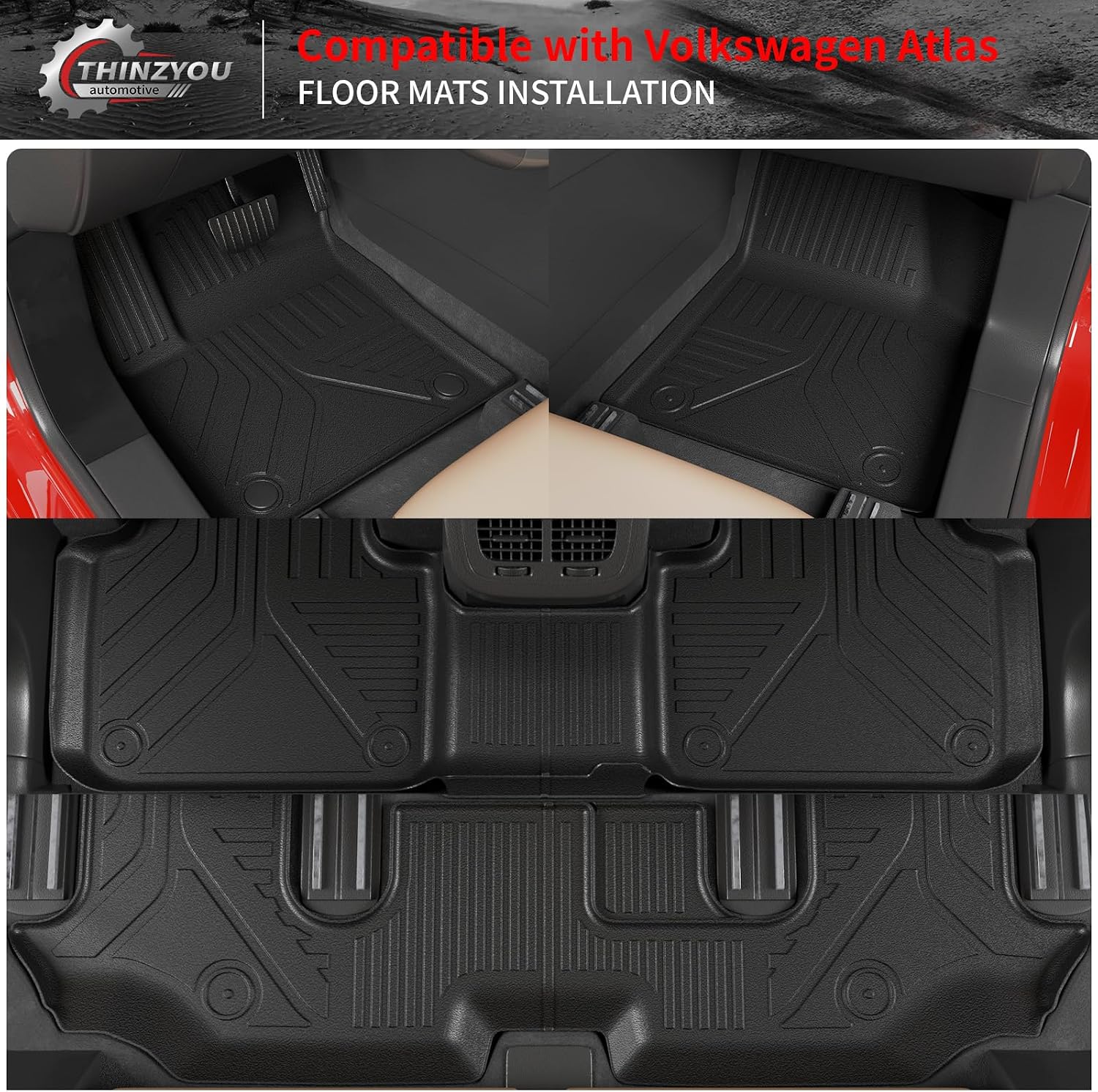 Floor Mats Compatible with 2018-2025 2026 Volkswagen Atlas (NOT for Cross Sport) Trunk Mat Cargo Liner Kick Mat 2024 VW Atlas Accessories (Trunk Mat+2nd&3rd Row Backrest Mats+Floor Mats)