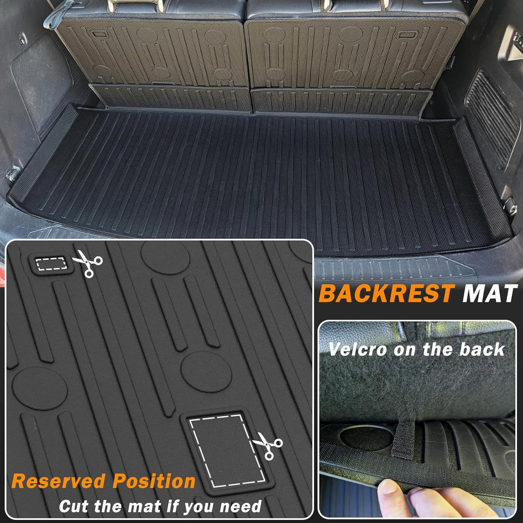 KUST Floor Mats Trunk Mat for 2020-2025 2026 Ford Explorer 7 Seats, Cargo Liner Backrest Mat for Explorer Accessories, TPE Rubber All Weather Protection High Edge (7 Seater Only)