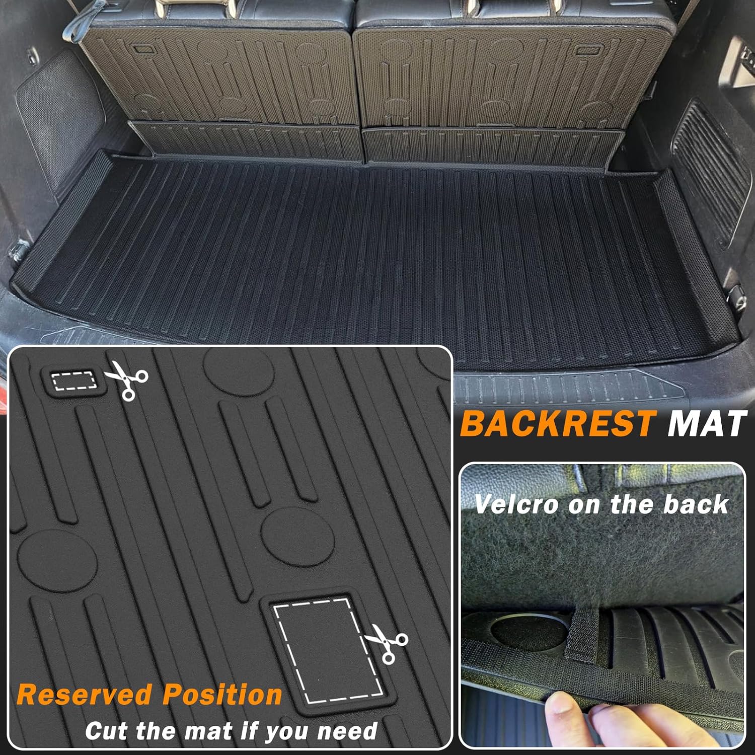 KUST Floor Mats Trunk Mat for 2020-2025 2026 Ford Explorer 7 Seats, Cargo Liner Backrest Mat for Explorer Accessories, TPE Rubber All Weather Protection High Edge (7 Seater Only)