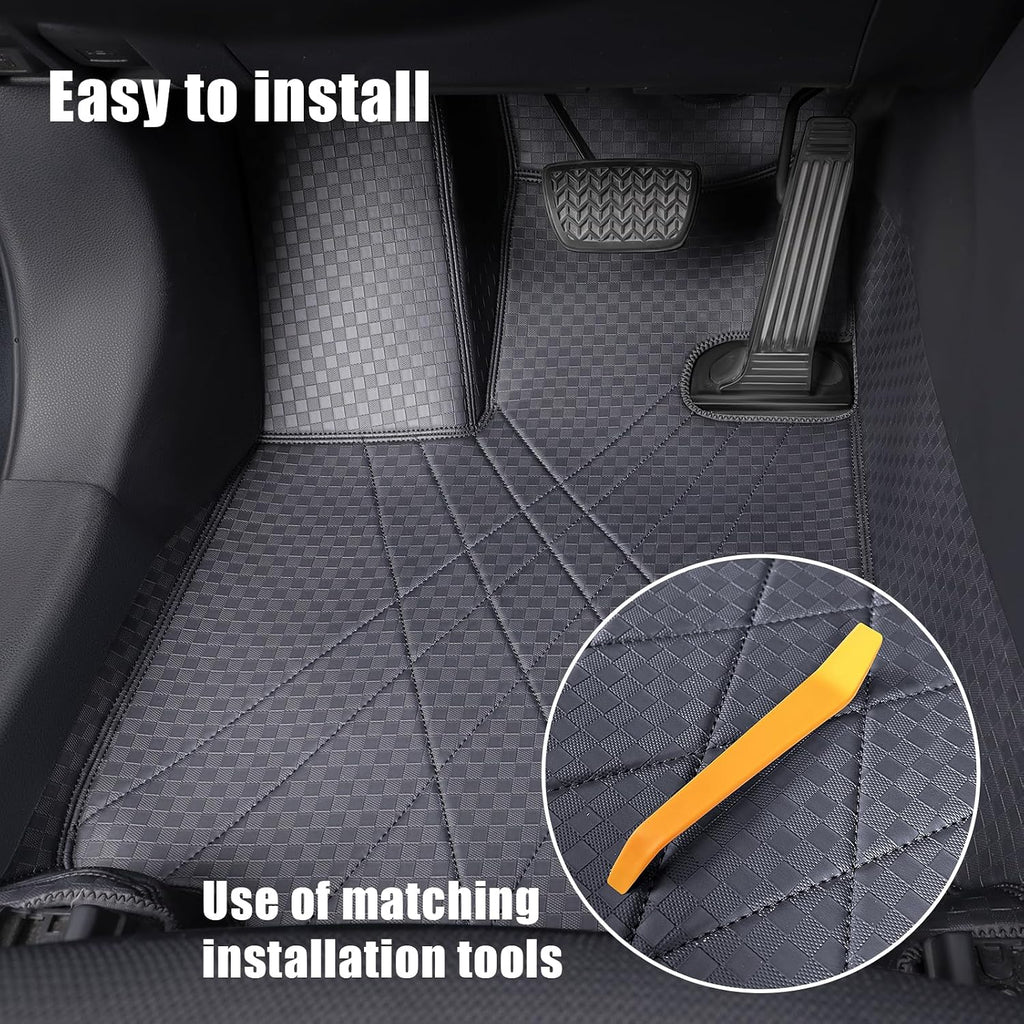EKR Custom Floor Mats for Toyota RAV4 (Hybrid only) 2019-2025, Front & 2nd Row Luxury Car Floor Mat Fit RAV4 2019 2020 2021 2022 2023 2024 2025 - Leather (Black)