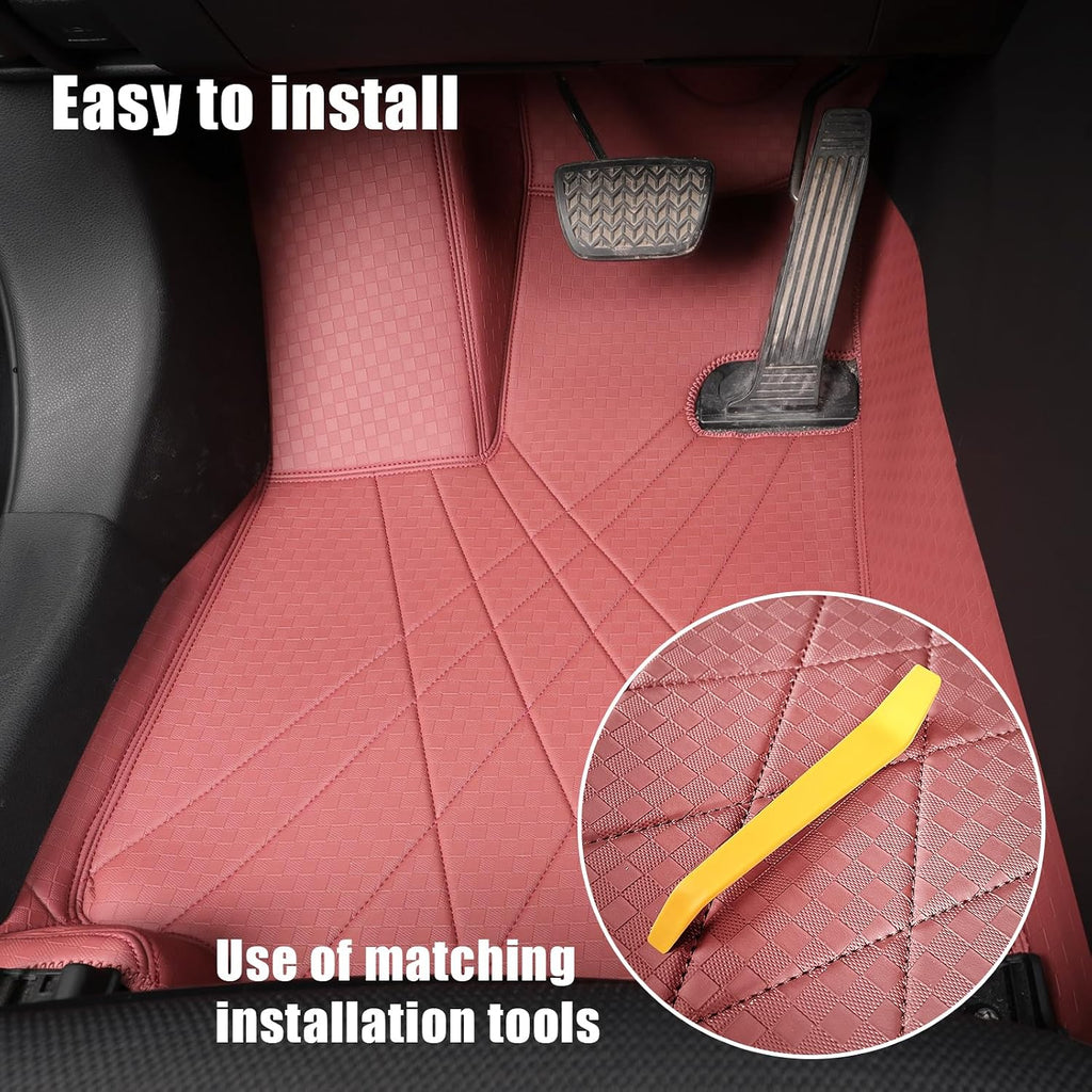 EKR Custom Floor Mats for Toyota 2026 RAV4 Hybrid LE,SE,XLE Premium,Woodland,XSE,Limited, Front & 2nd Row Luxury Car Floor Mat Fit RAV4 (Burgundy Leatherette)