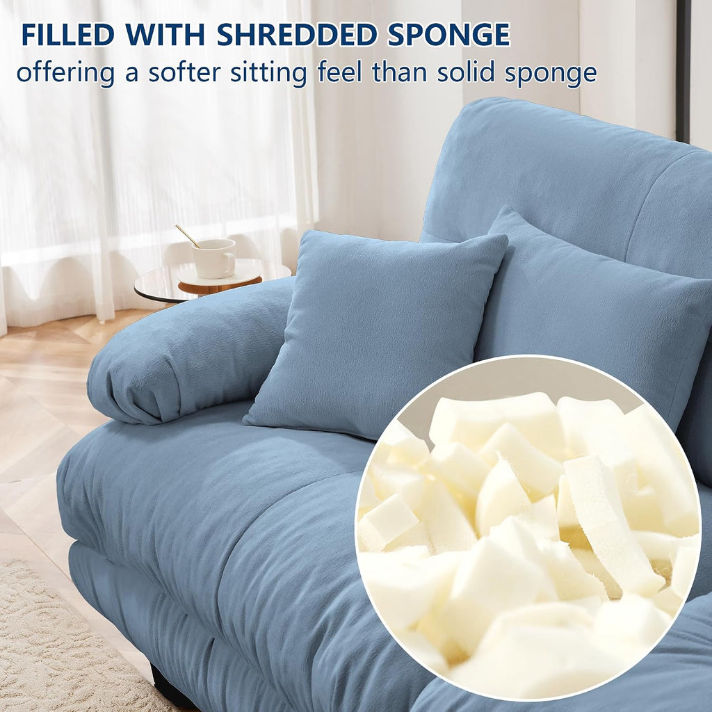Modular Sectional Sofa, Comfy Cloud Couch Oversized Loveseat with Ottoman, Sectional Couches for Living Room, Modern Chenille L Shaped Couch, Sleeper Deep Seat Sofa with Throw Pillows, Blue